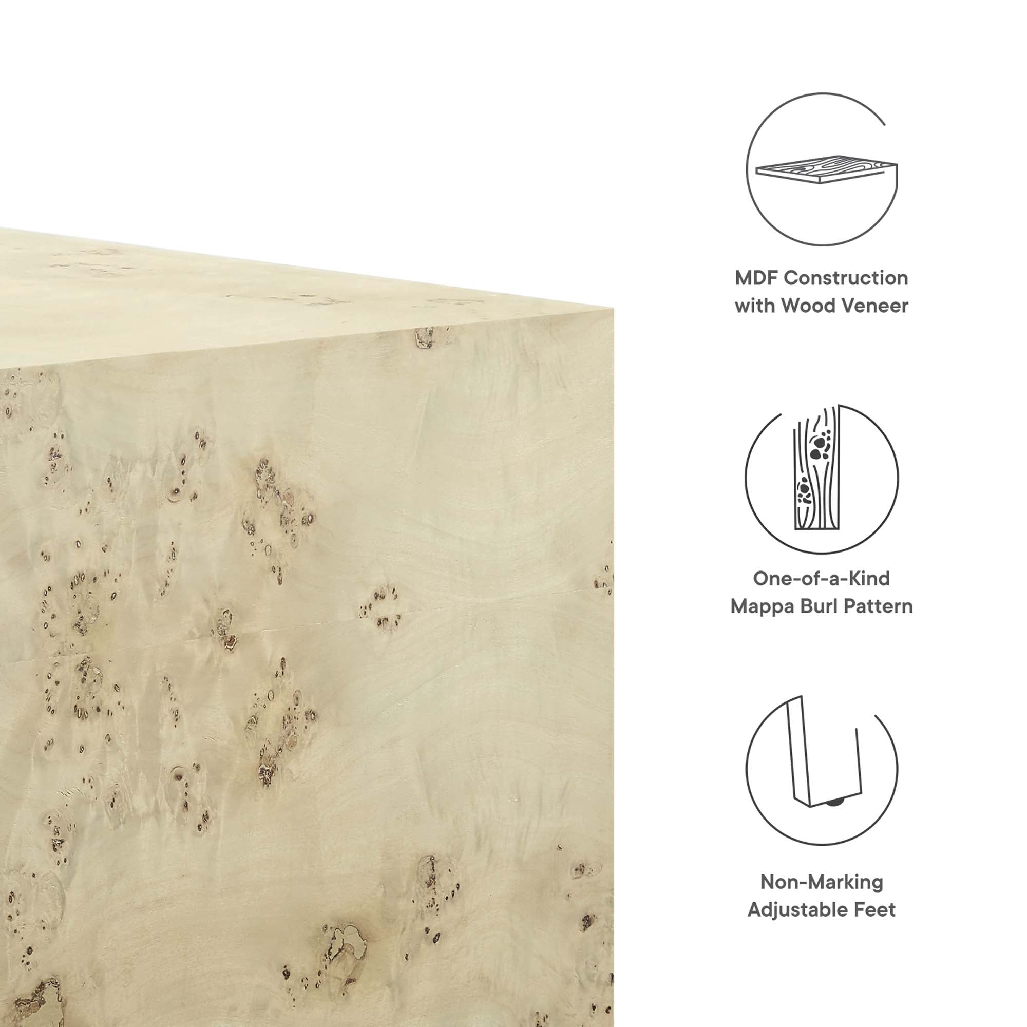 Cosmos 36″ Square Burl Wood Coffee Table view 3