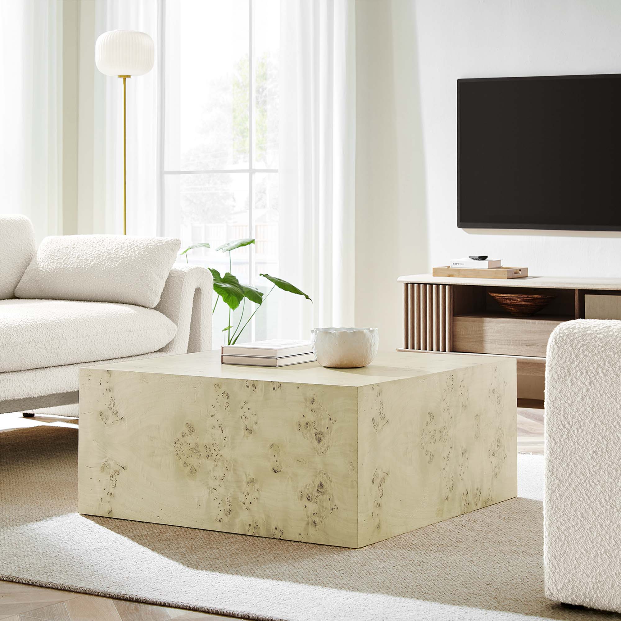 Cosmos 36″ Square Burl Wood Coffee Table view 2