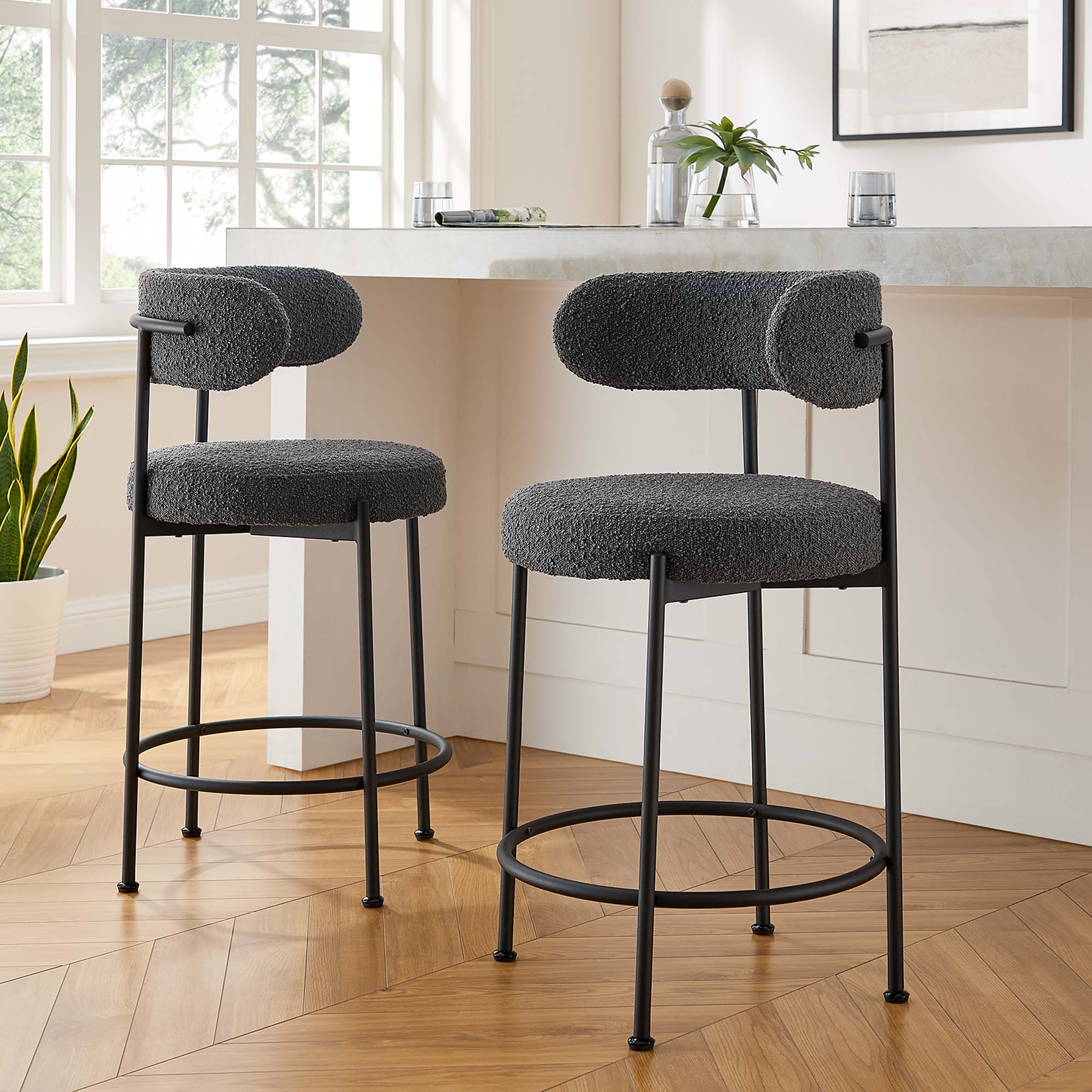 Albie Boucle Fabric Counter Stools – Set of 2 view 2
