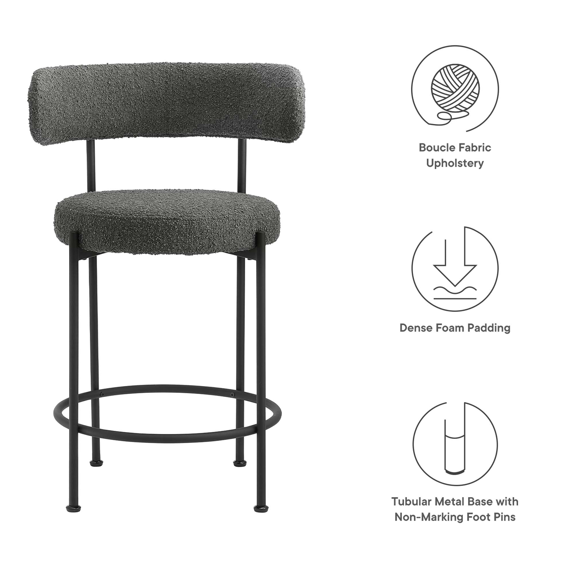 Albie Boucle Fabric Counter Stools – Set of 2 view 3