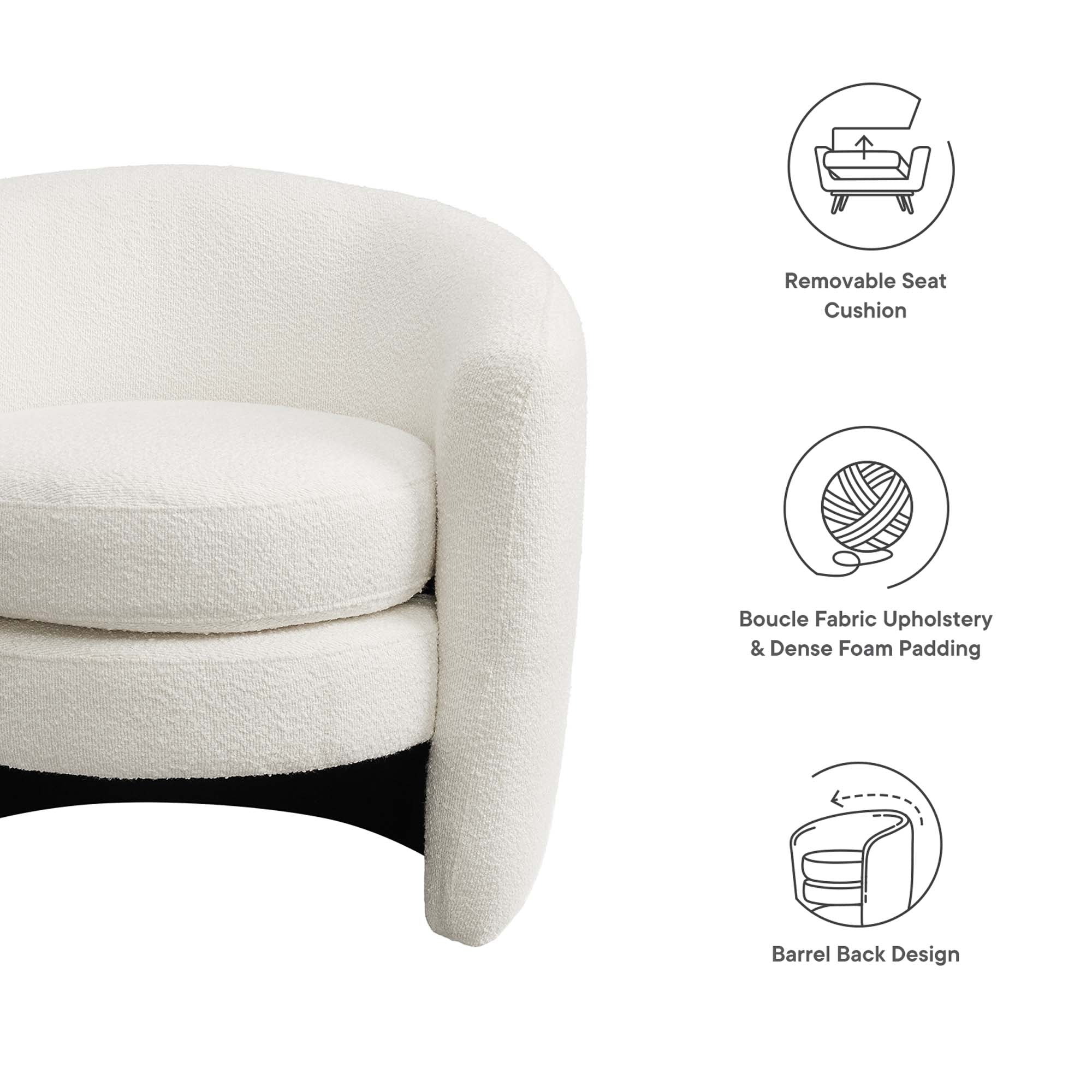Affinity Upholstered Boucle Fabric Curved Back Armchair view 3
