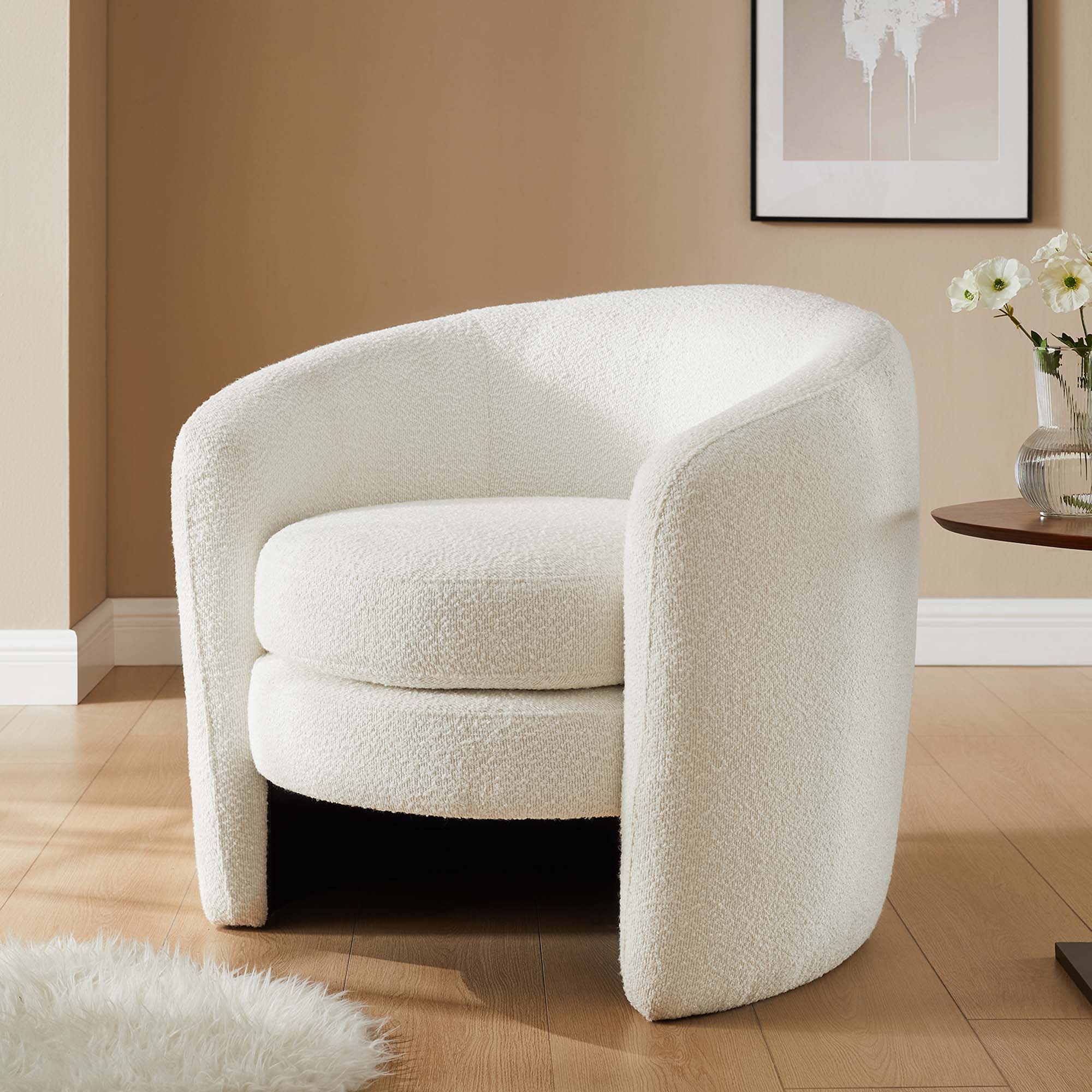 Affinity Upholstered Boucle Fabric Curved Back Armchair view 2