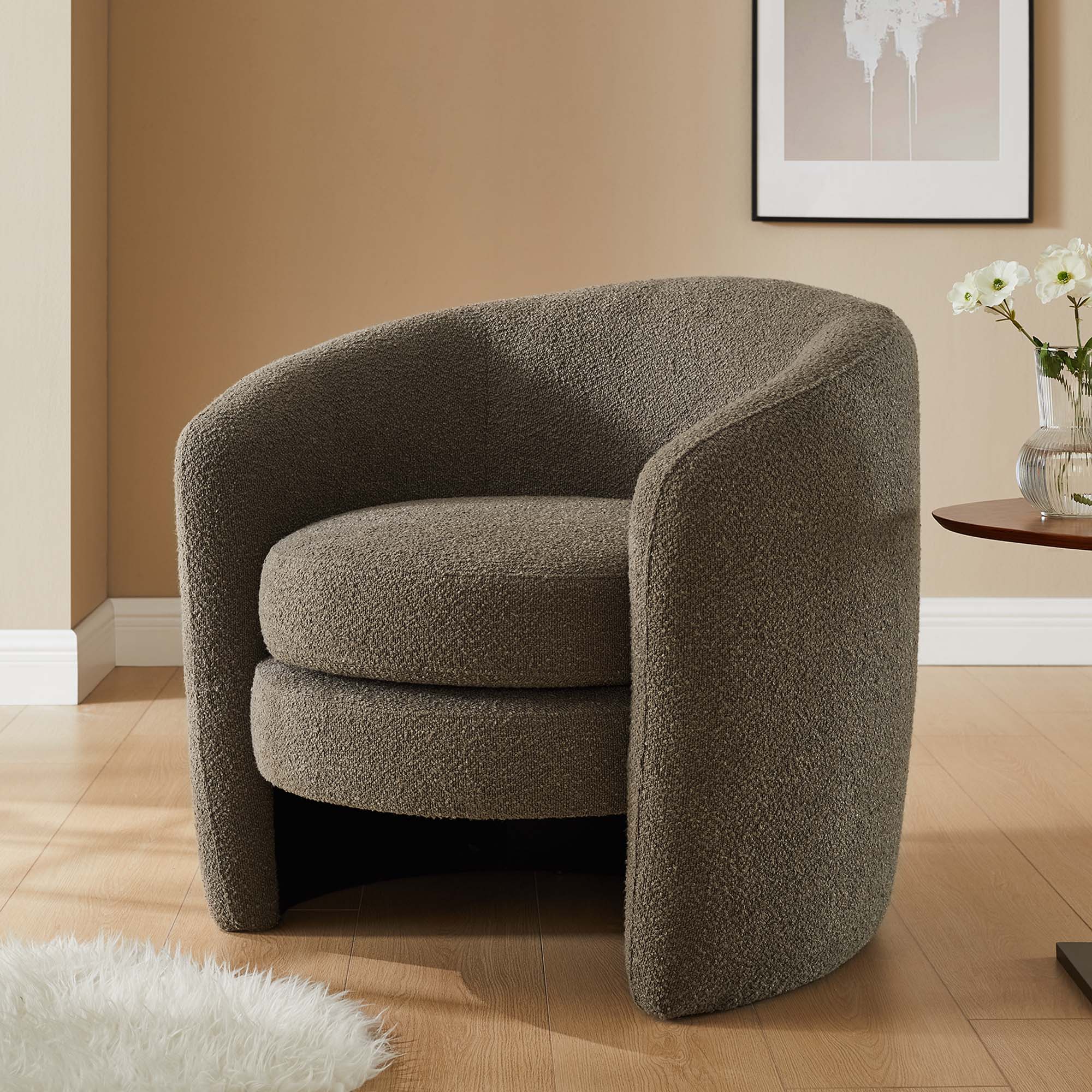 Affinity Upholstered Boucle Fabric Curved Back Armchair - Image 10
