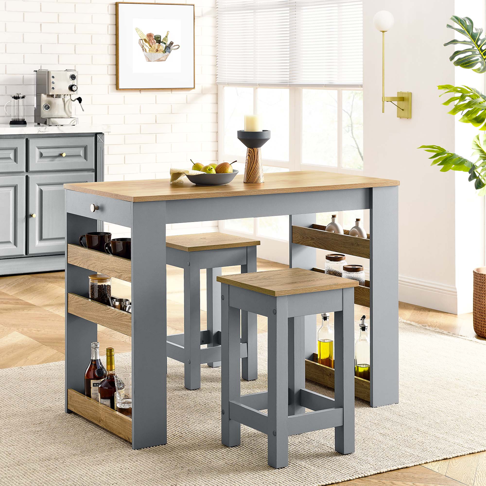 Galley 3-Piece Kitchen Island and Stool Set - Image 2