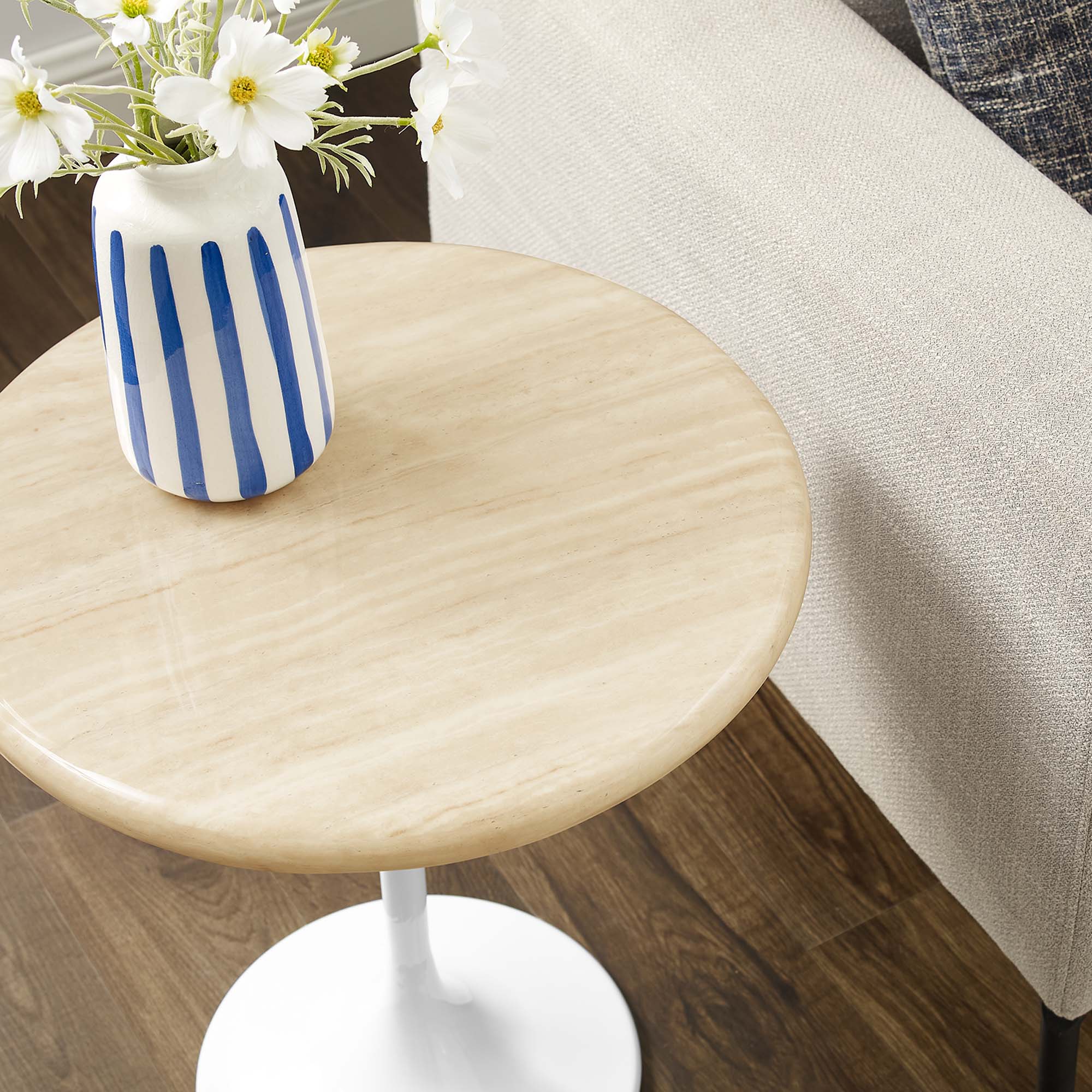 Lippa Round Artificial Travertine Side Table view 6