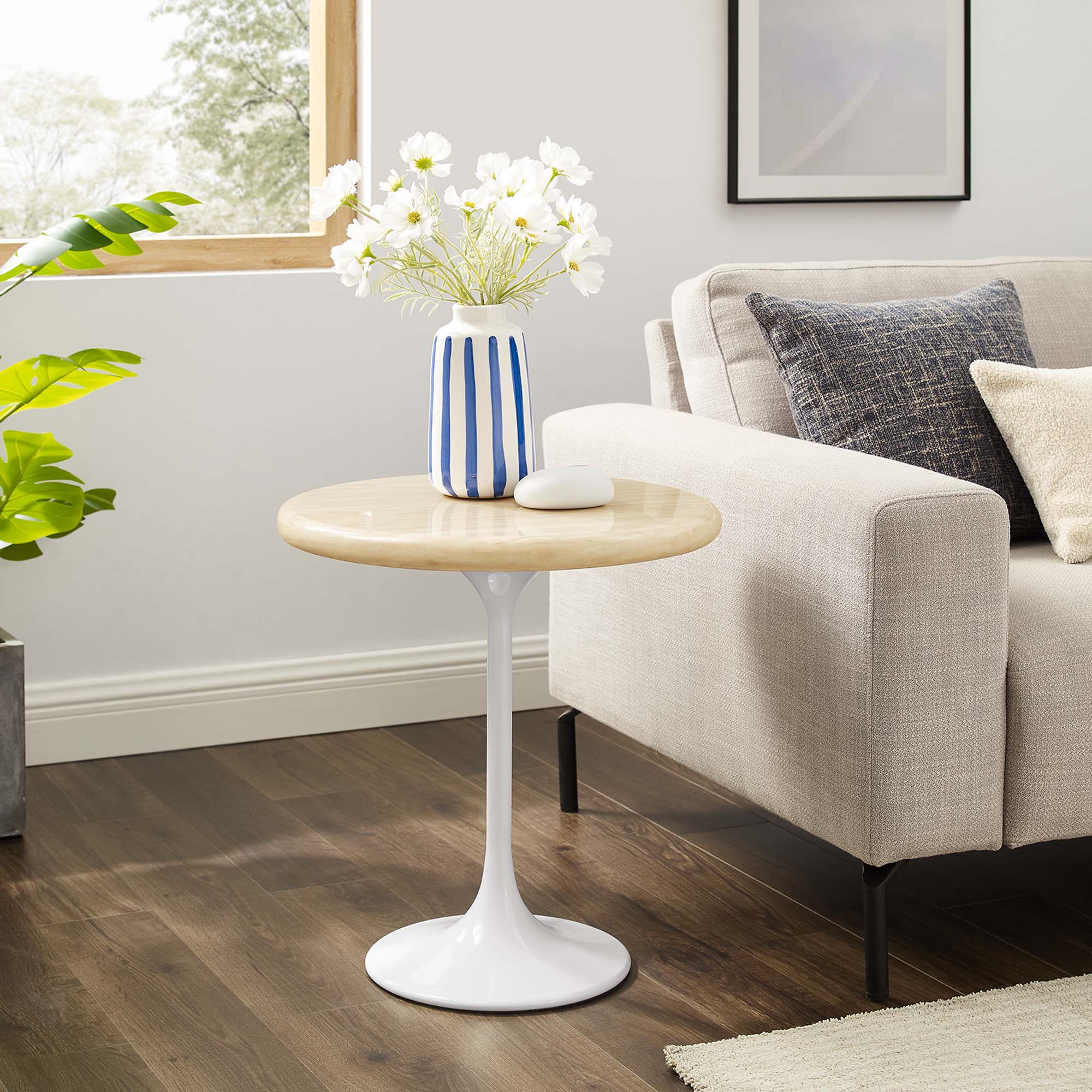 Lippa Round Artificial Travertine Side Table view 2