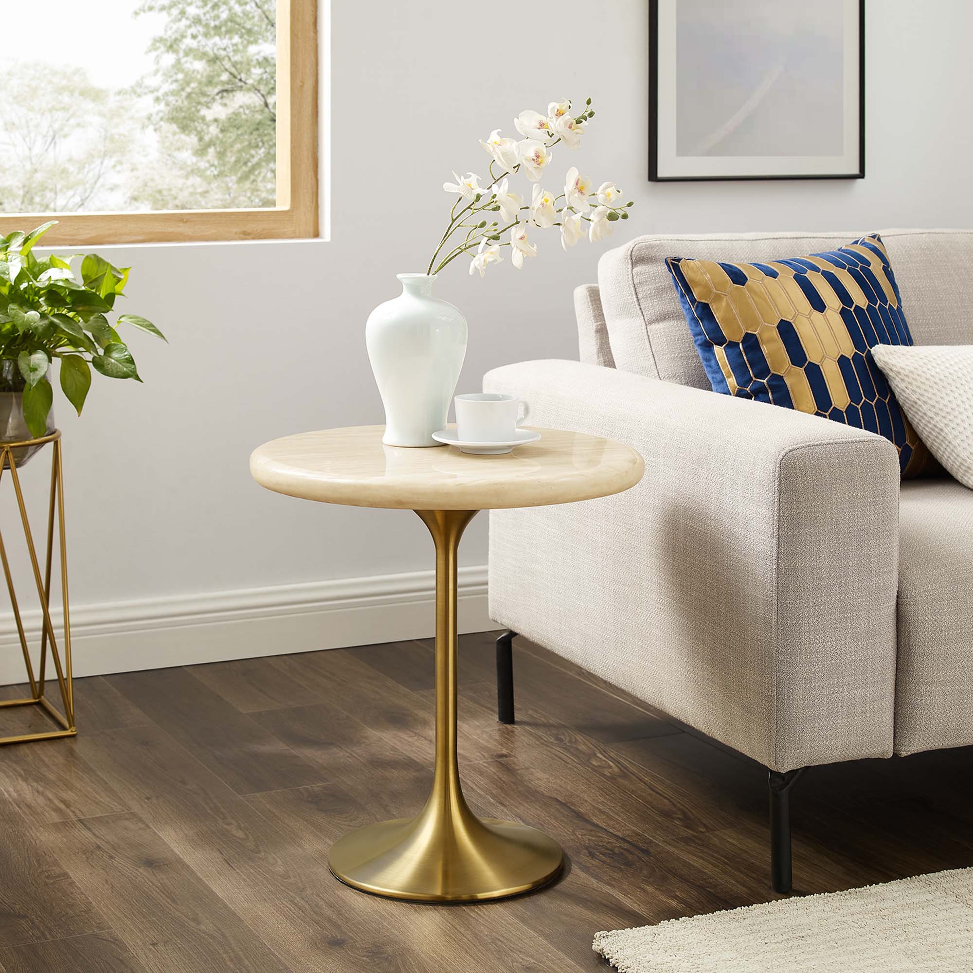 Lippa Round Artificial Travertine Side Table - Image 9