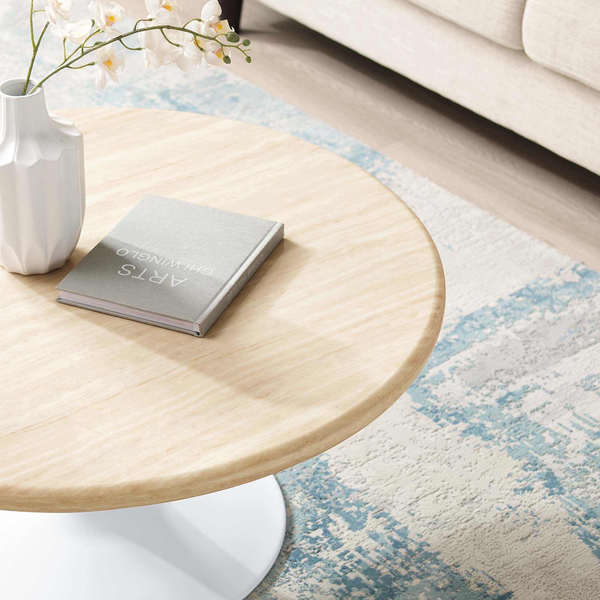 Lippa Round Artificial Travertine Coffee Table view 6