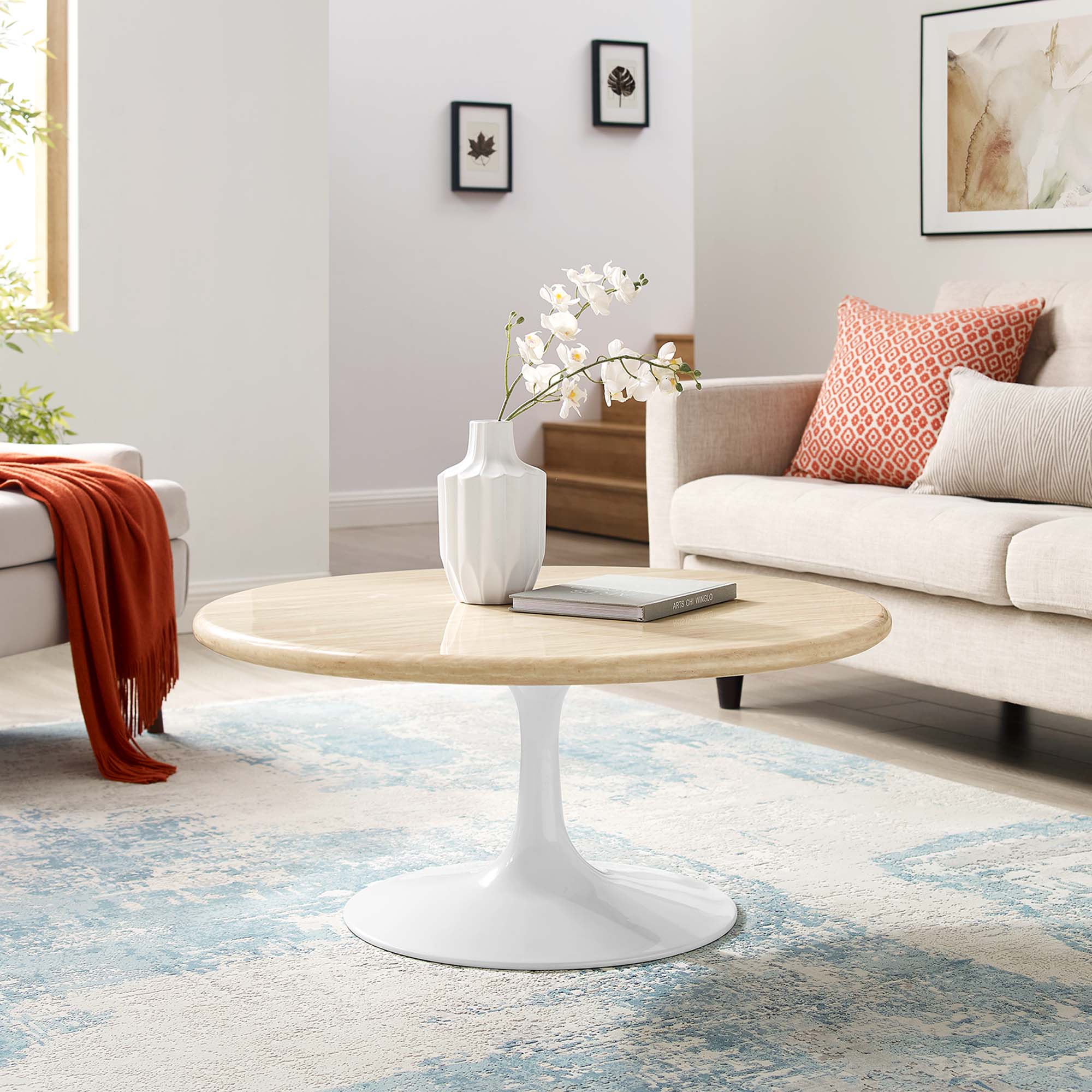 Lippa Round Artificial Travertine Coffee Table view 2