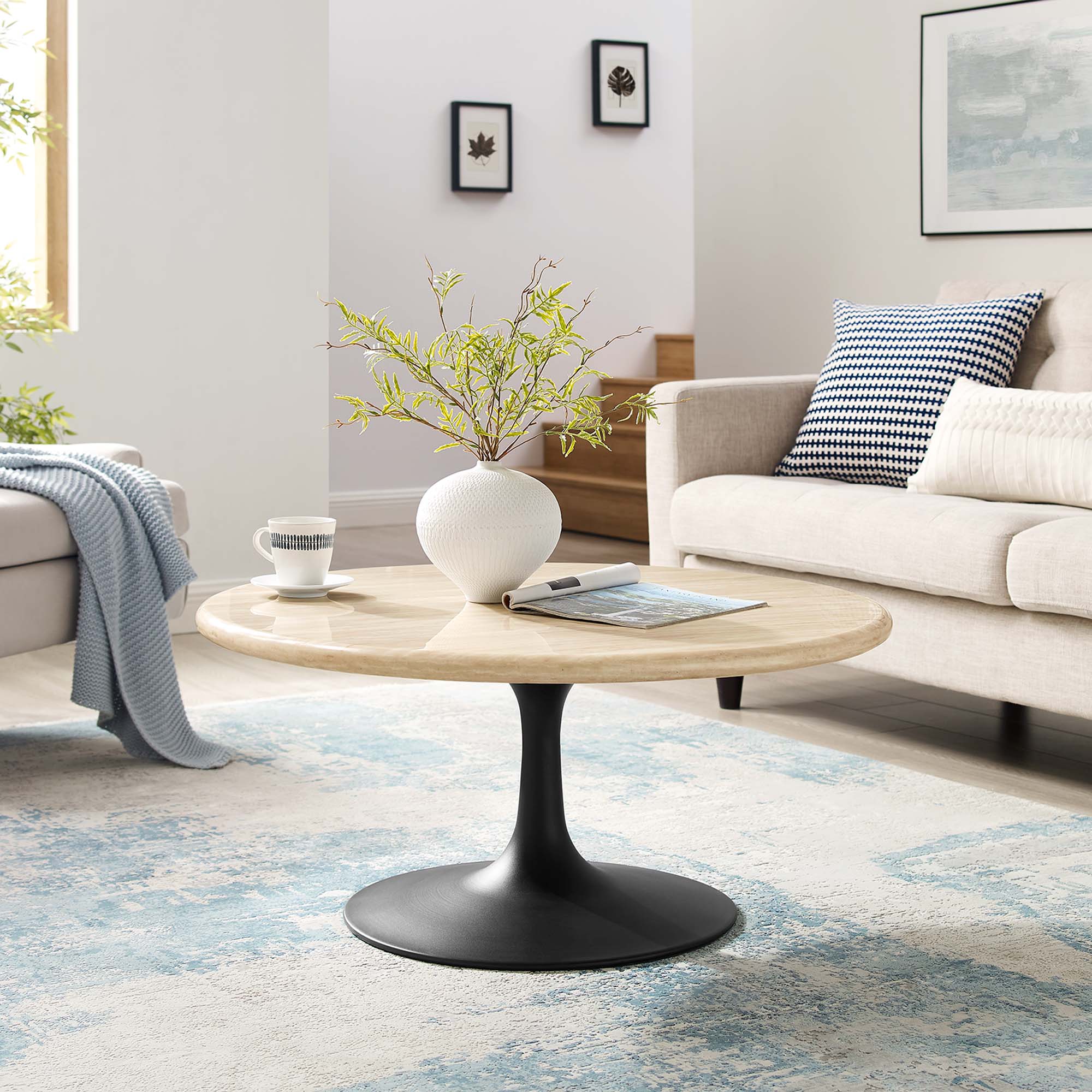 Lippa Round Artificial Travertine Coffee Table - Image 9