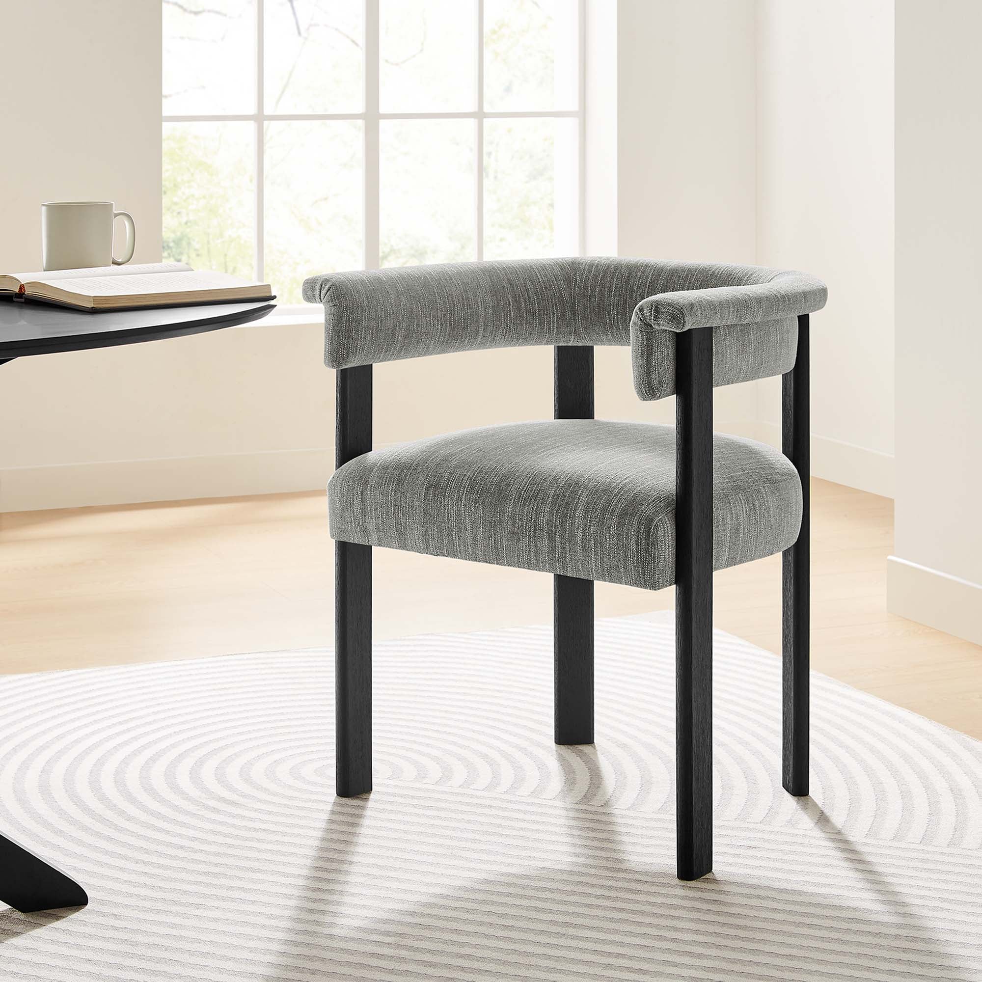 Imogen Woven Heathered Fabric Upholstered Barrel Dining Chairs – Set of 2 view 2