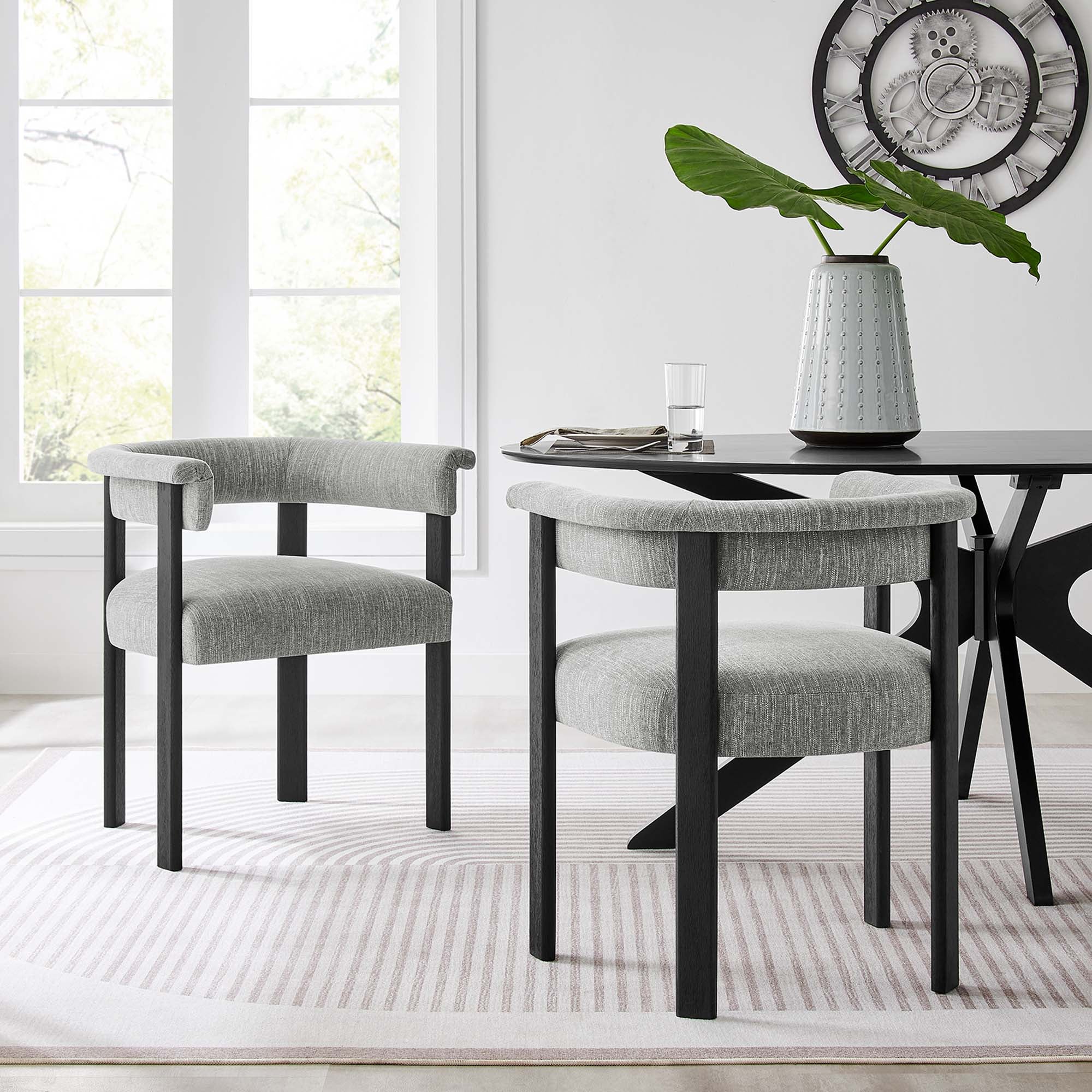Imogen Woven Heathered Fabric Upholstered Barrel Dining Chairs – Set of 2 view 5