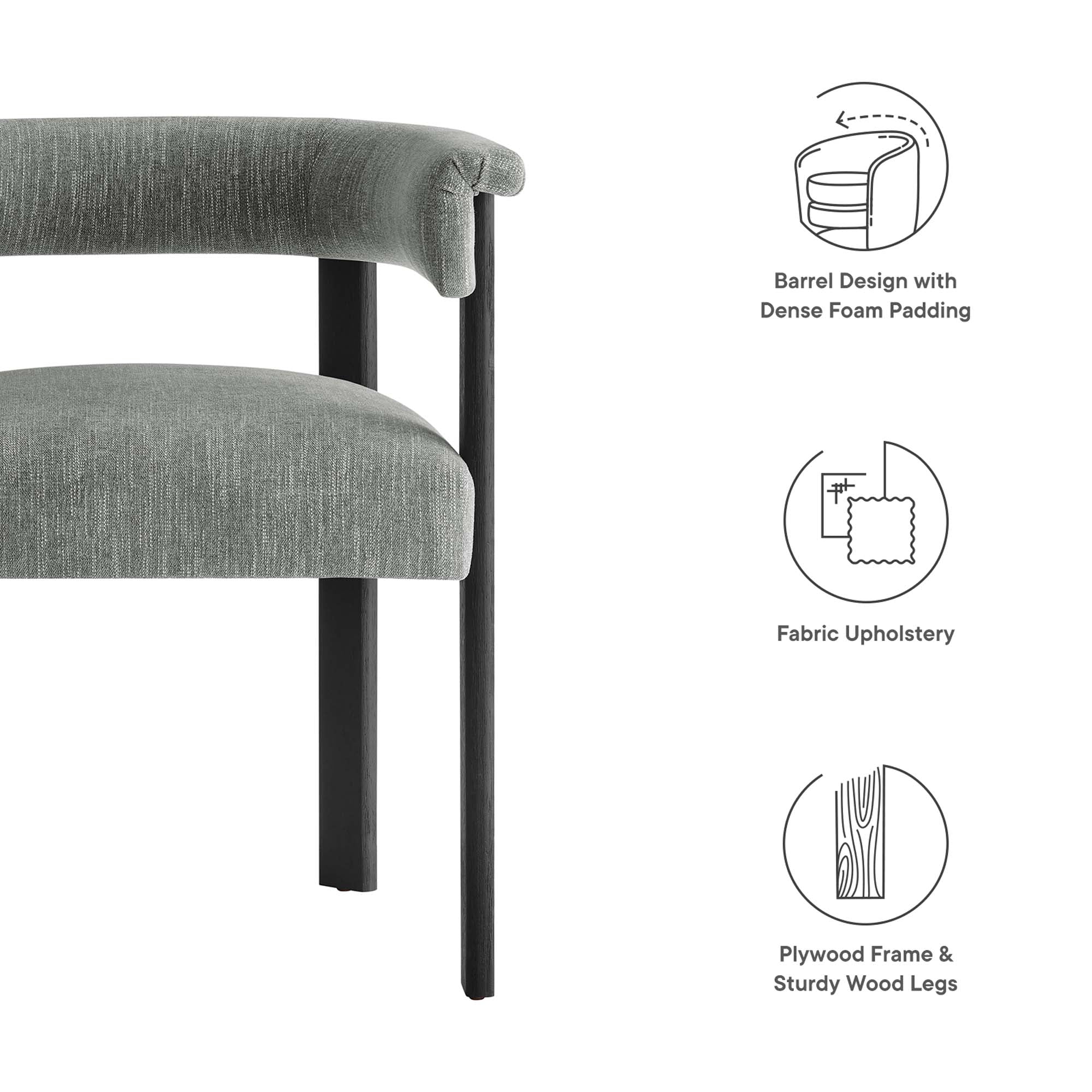 Imogen Woven Heathered Fabric Upholstered Barrel Dining Chairs – Set of 2 view 3