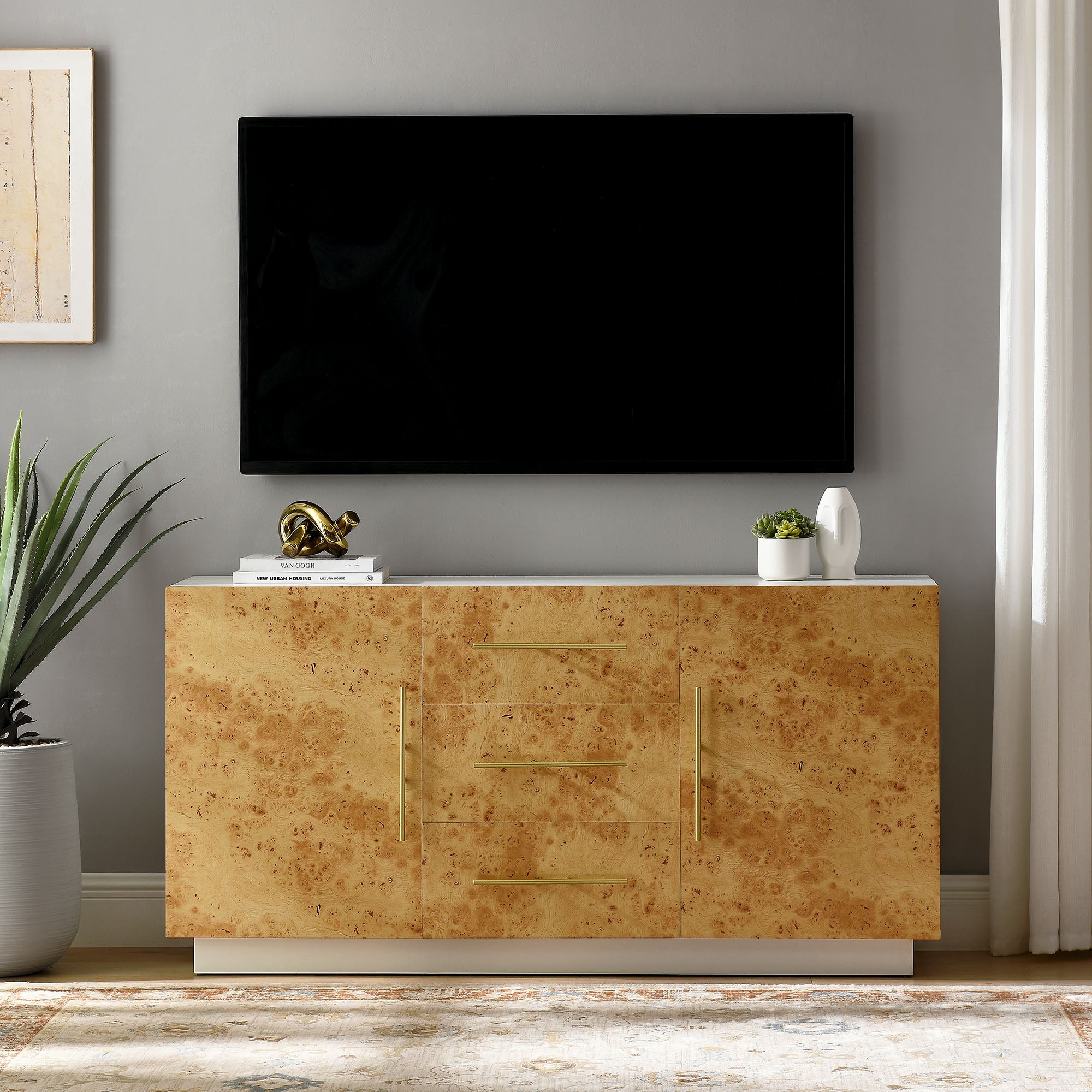 Abel 59 Inch Burl Wood Sideboard Buffet TV Stand view 6
