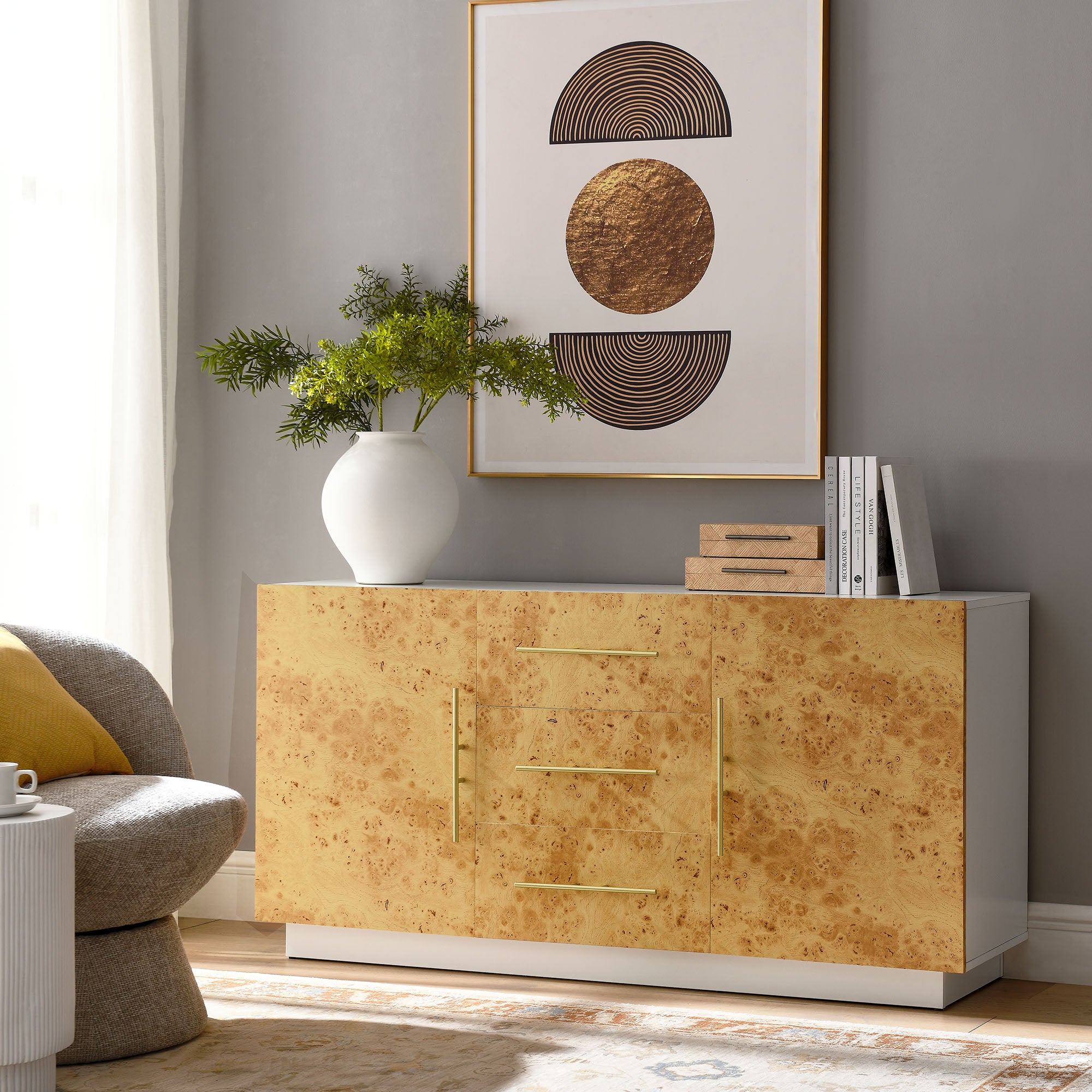 Abel 59 Inch Burl Wood Sideboard Buffet TV Stand view 2