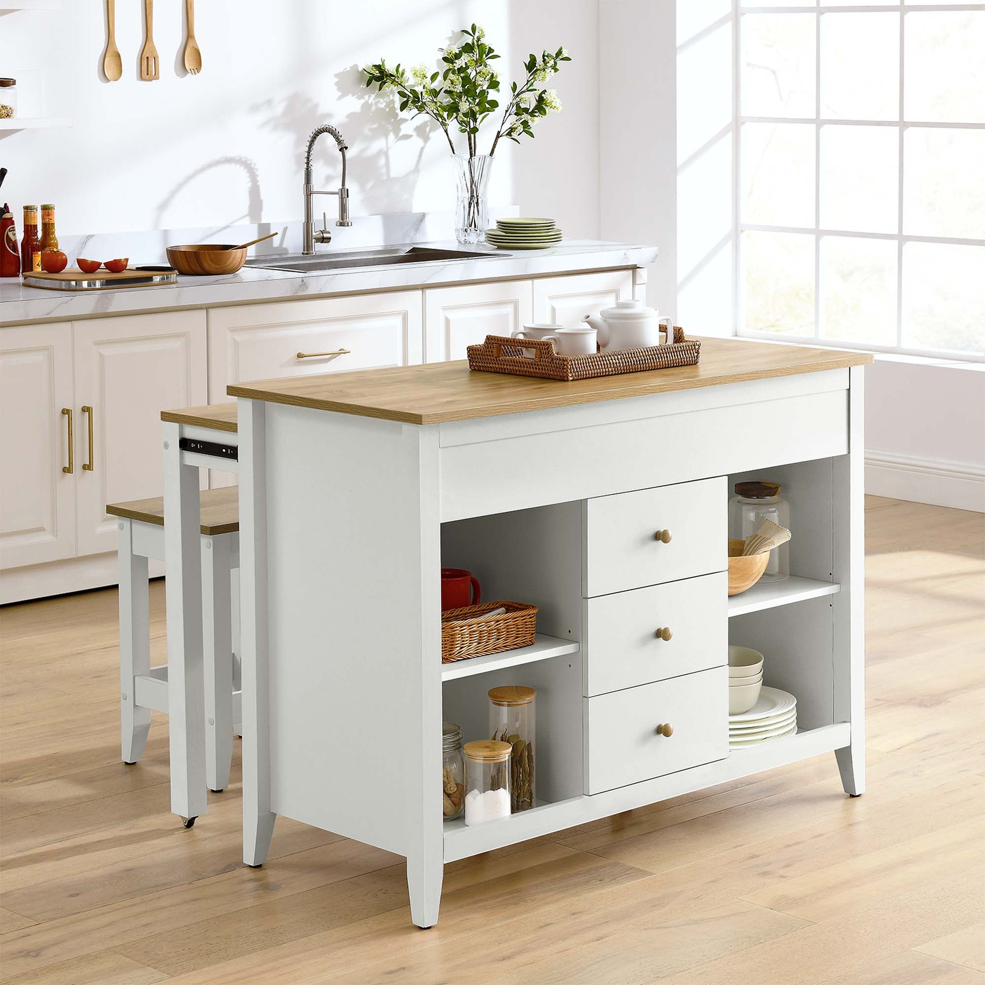 Farmstead 3-Piece Kitchen Island and Stool Set - Image 2