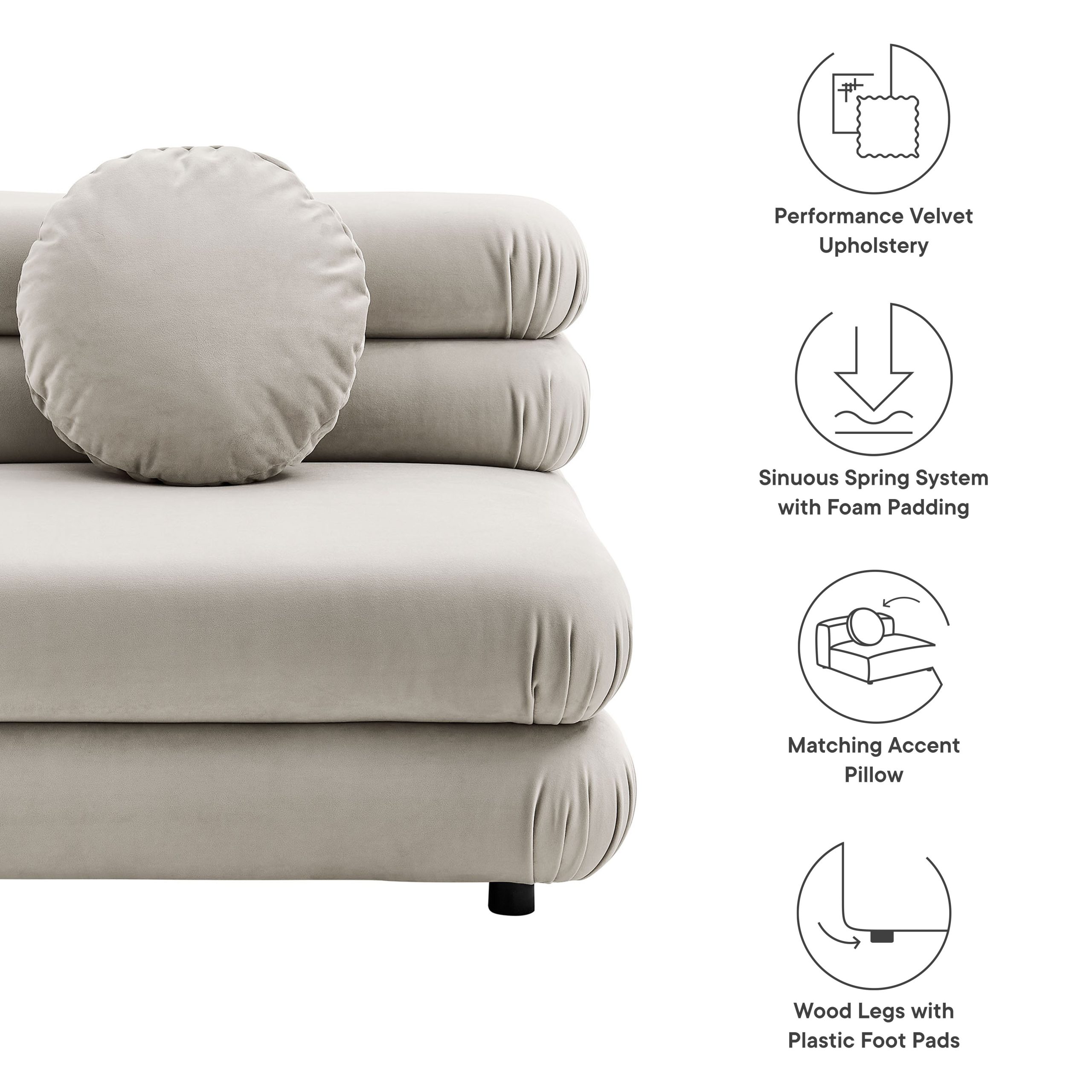 Jubilee Modular Performance Velvet Armless Chair view 3