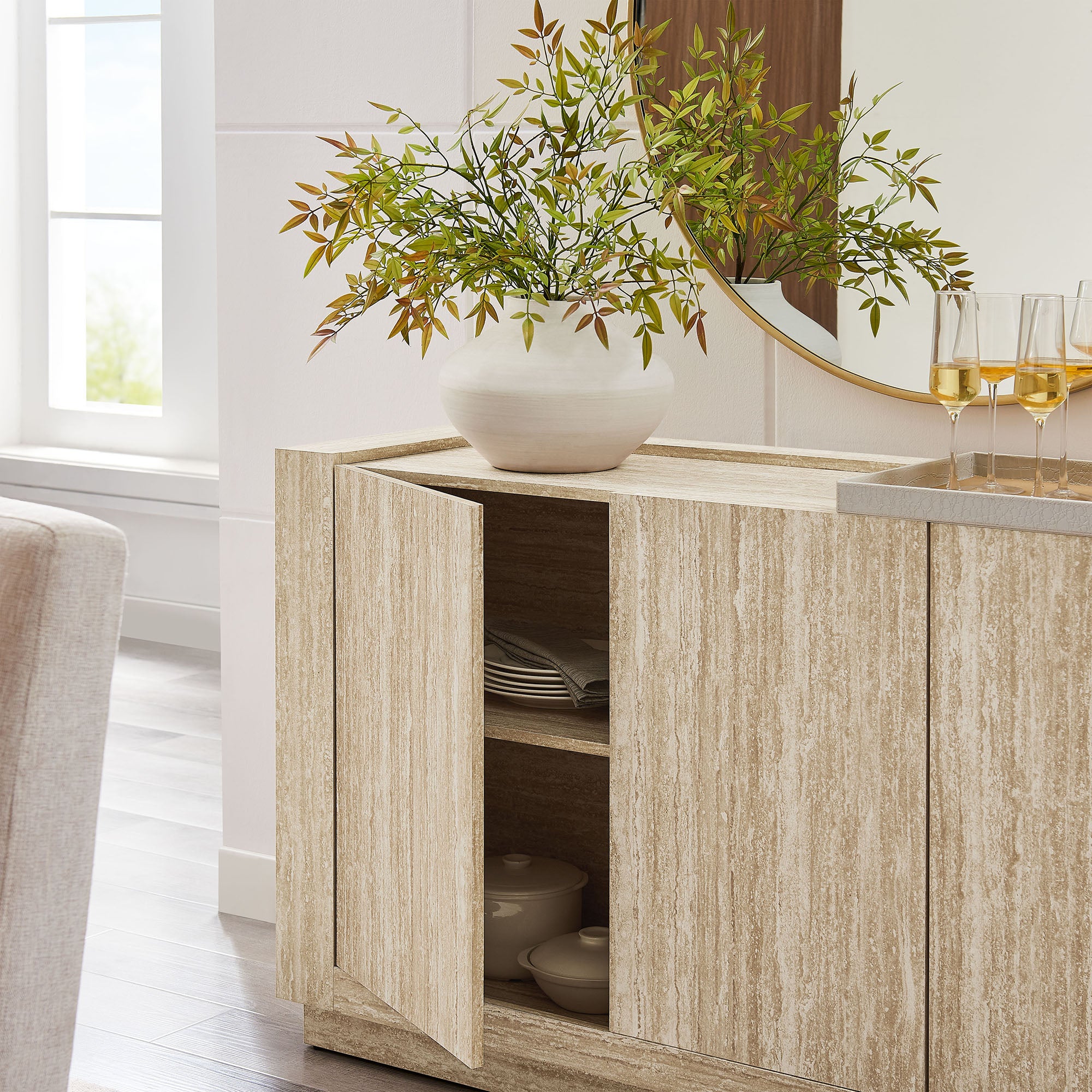 Hollis 59″ Travertine Sideboard view 6