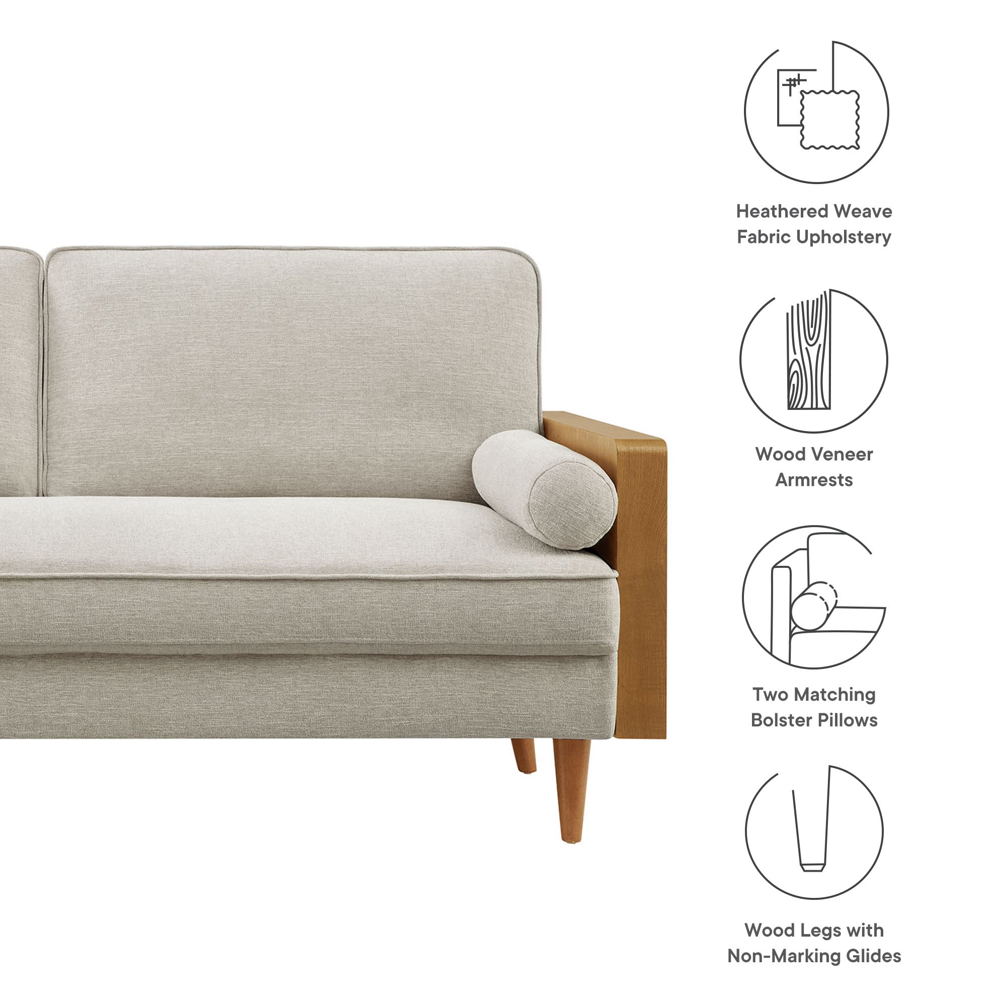 Kellan Heathered Fabric Upholstered Sofa view 3
