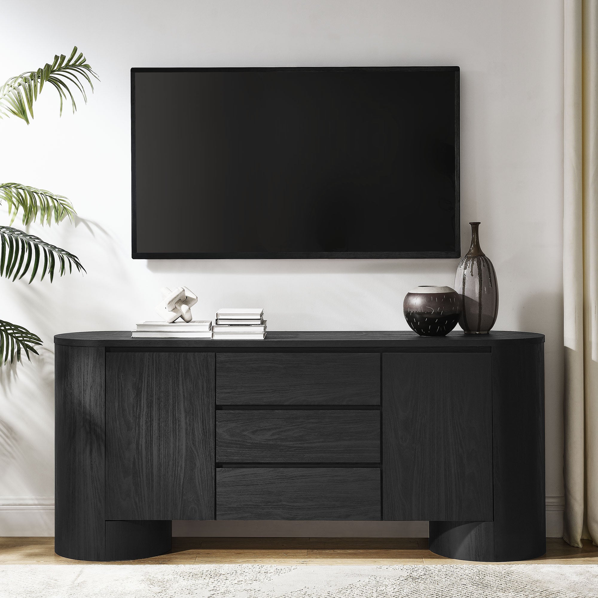 Duval 71″ Rounded Sideboard Storage Cabinet view 2
