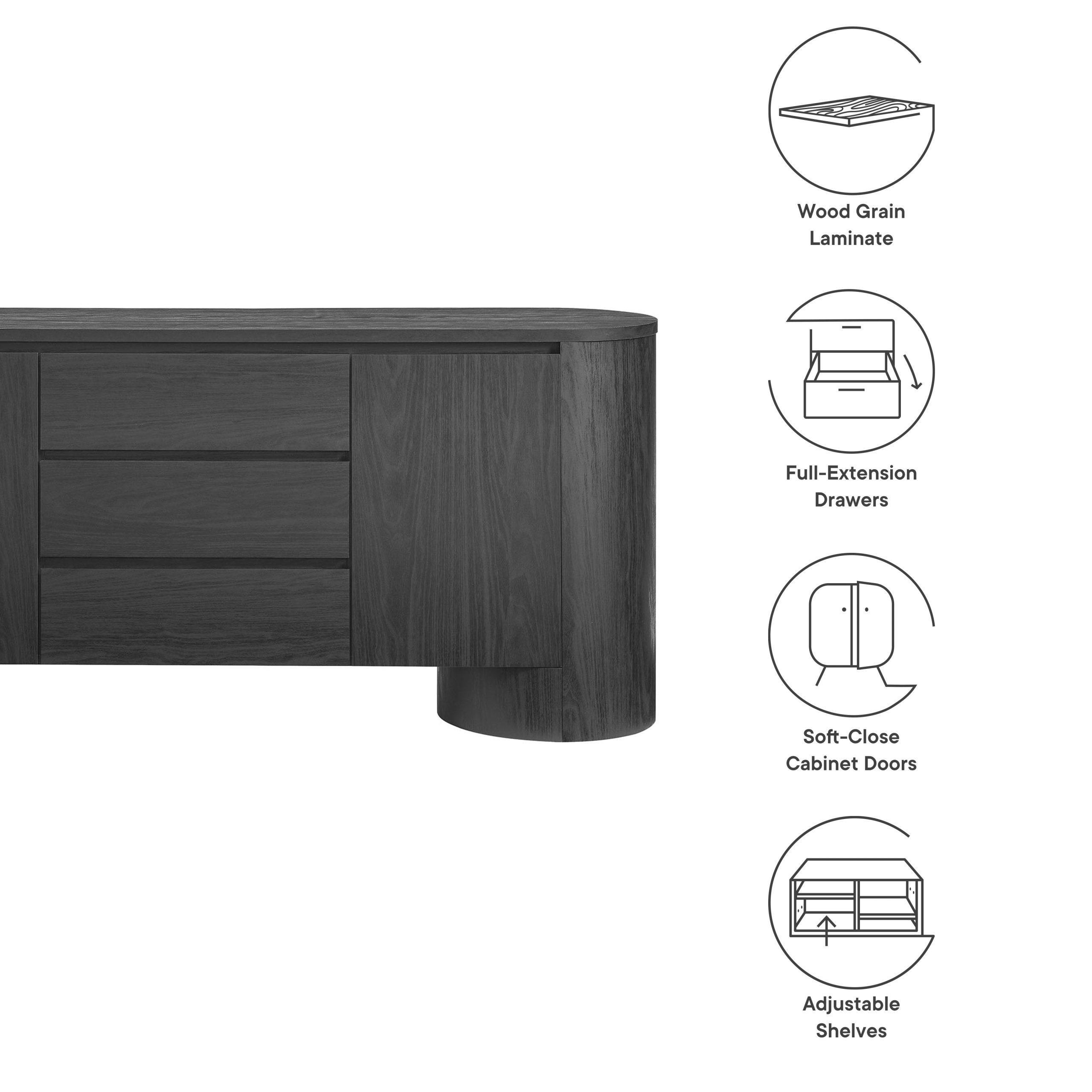 Duval 71″ Rounded Sideboard Storage Cabinet view 3