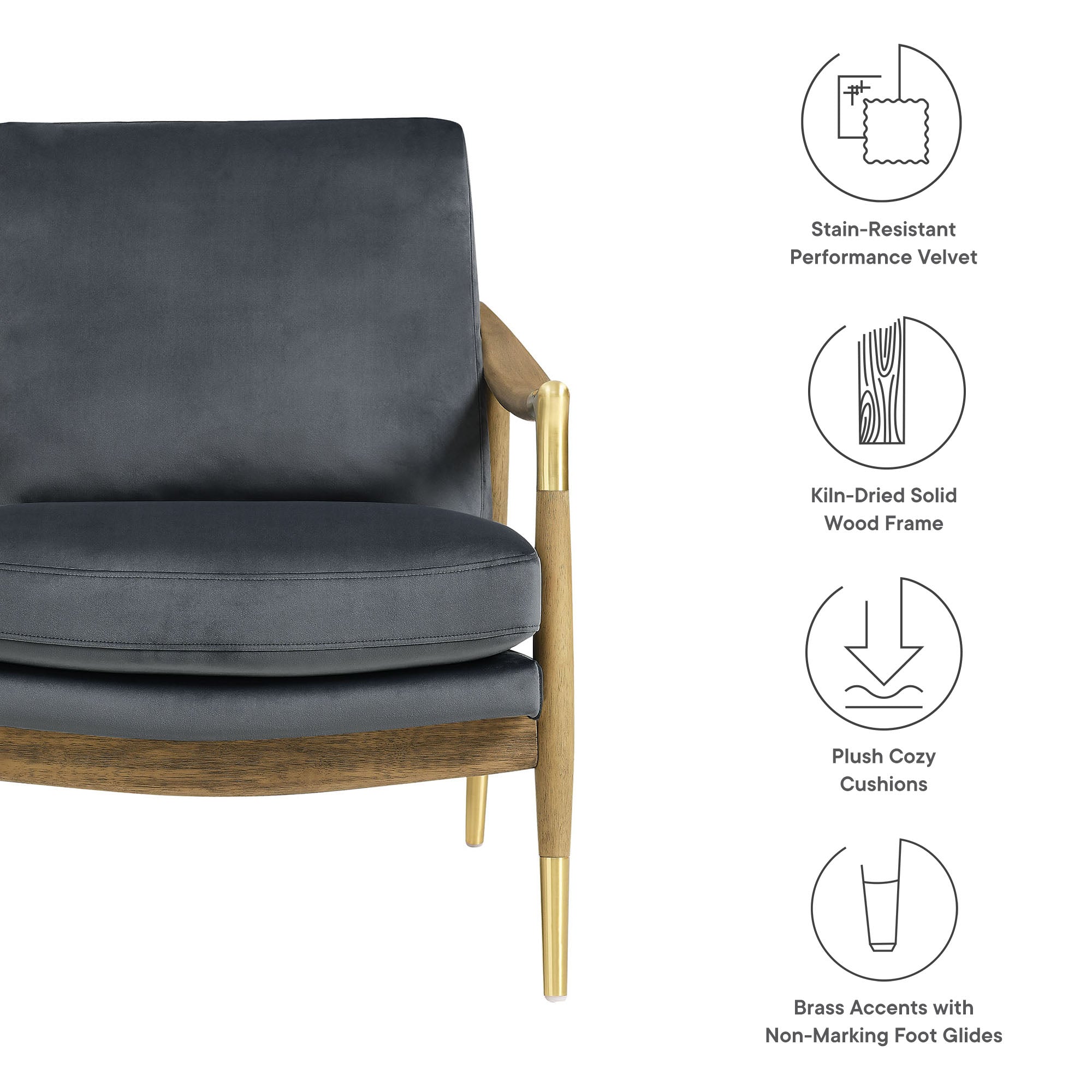 Langford Performance Velvet Accent Armchair view 3