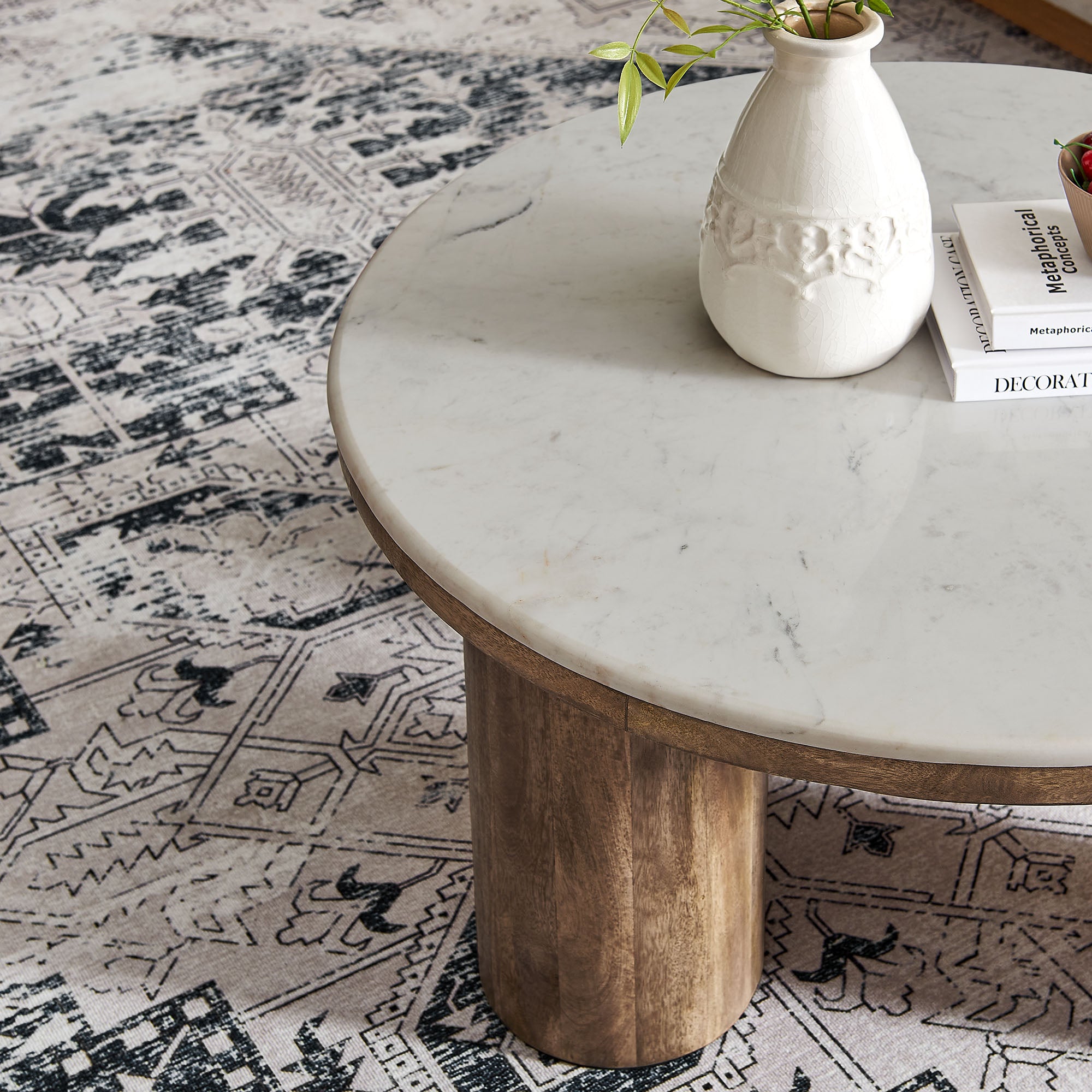 Ellison 33″ Round Wood Coffee Table With Marble Top view 5