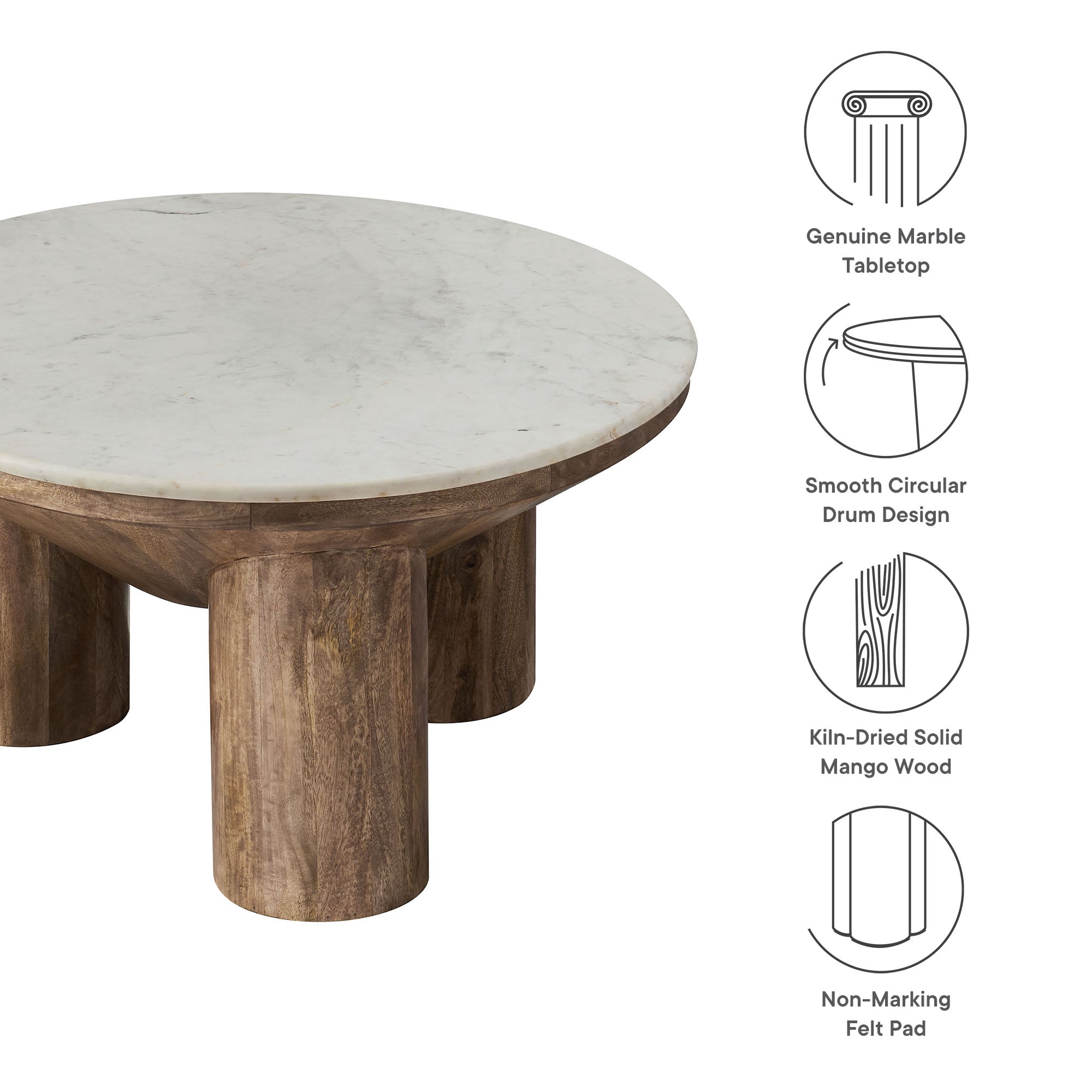 Ellison 33″ Round Wood Coffee Table With Marble Top view 3