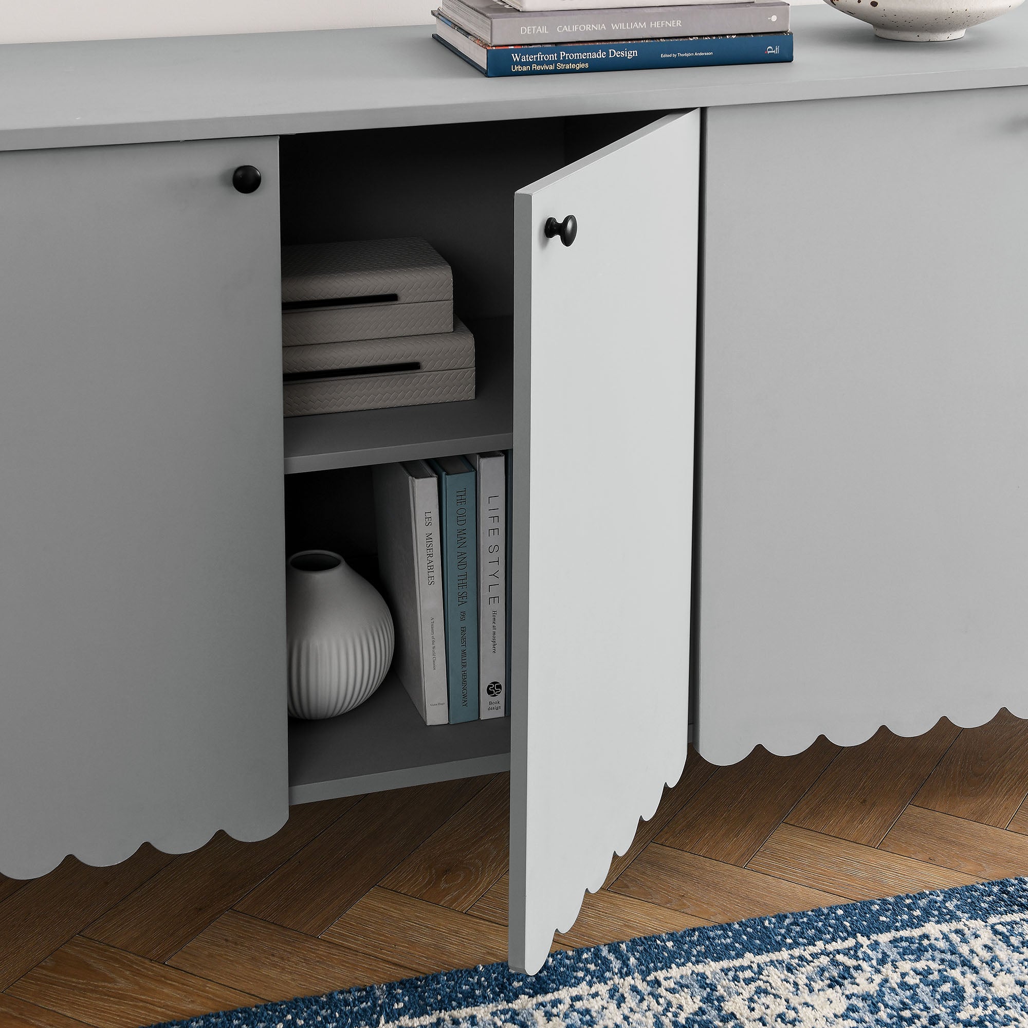 Emmeline 66″ 4-Door Scalloped Sideboard Cabinet view 6
