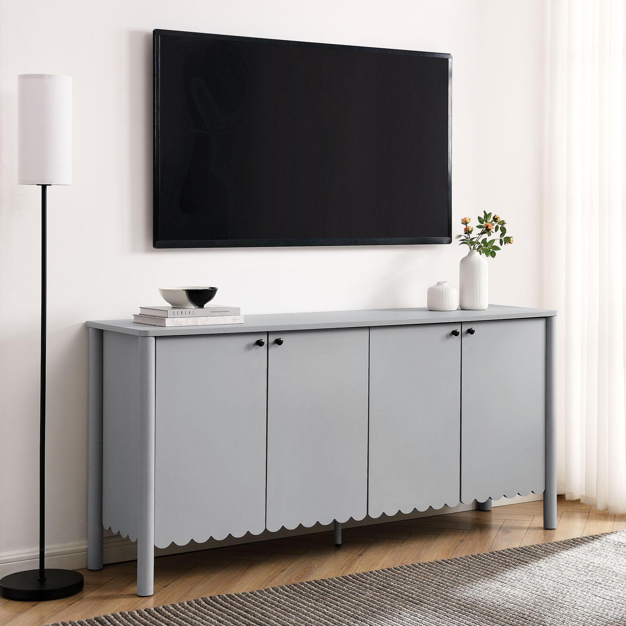 Emmeline 66″ 4-Door Scalloped Sideboard Cabinet view 2