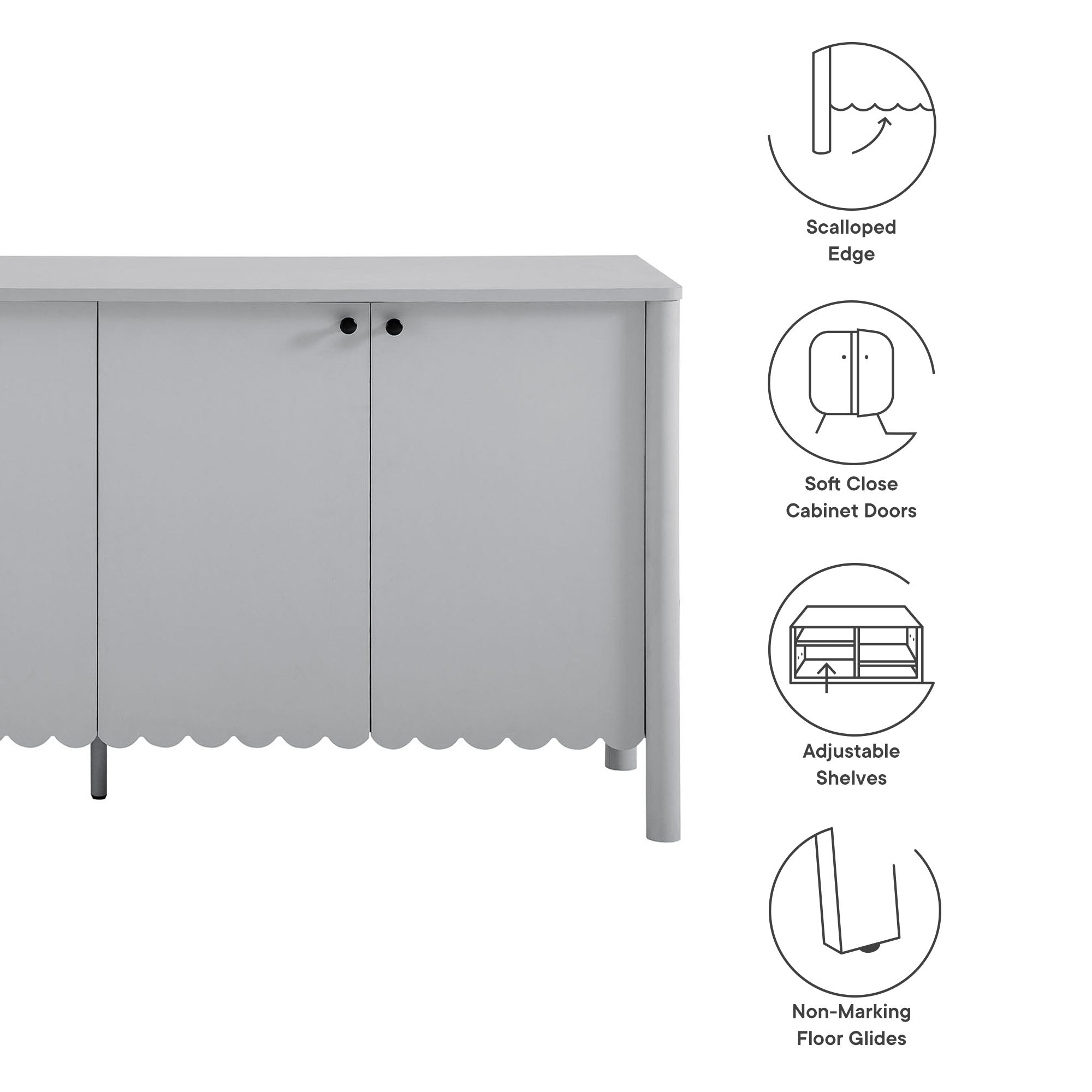 Emmeline 66″ 4-Door Scalloped Sideboard Cabinet view 3