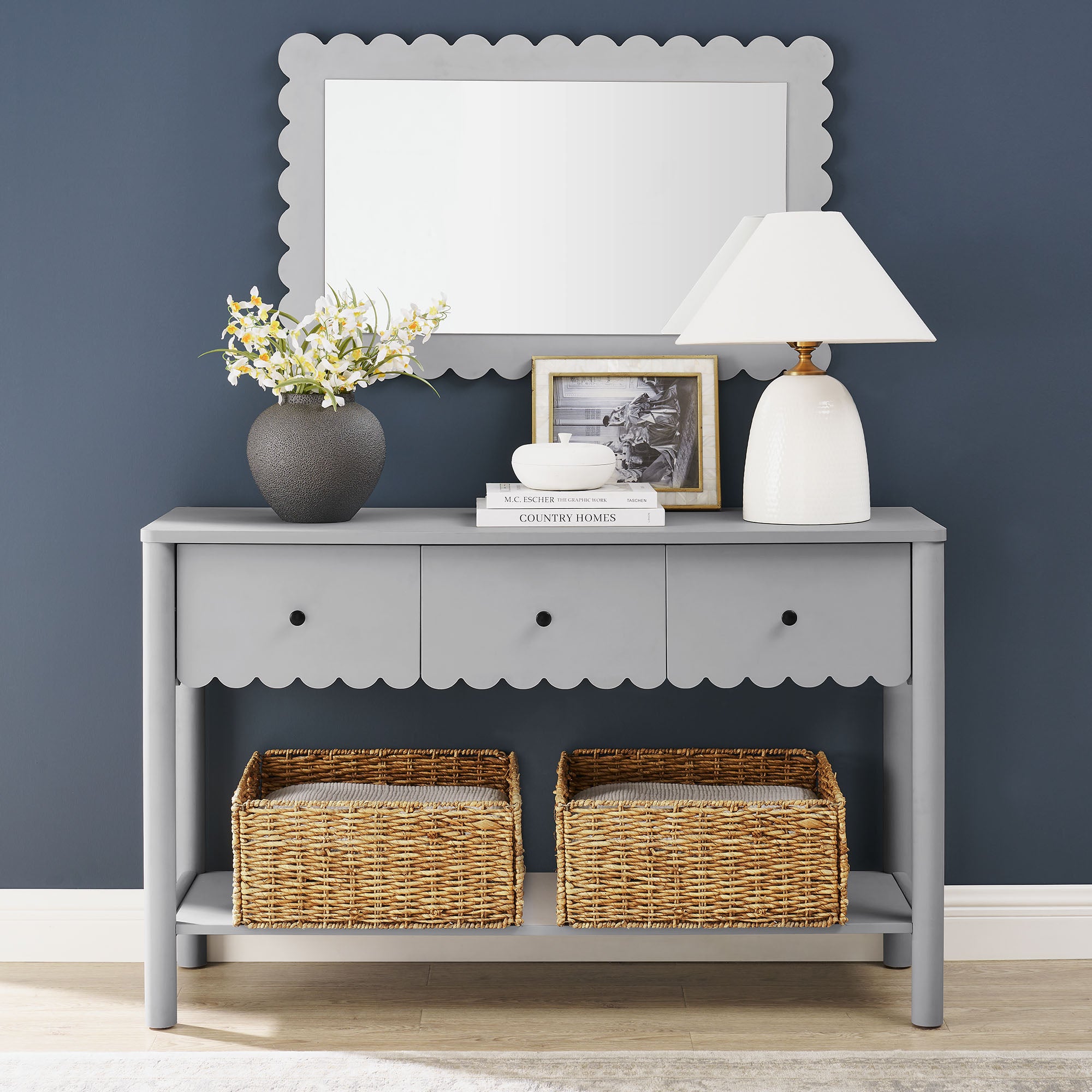 Emmeline 3-Drawer Scalloped Console Table view 2