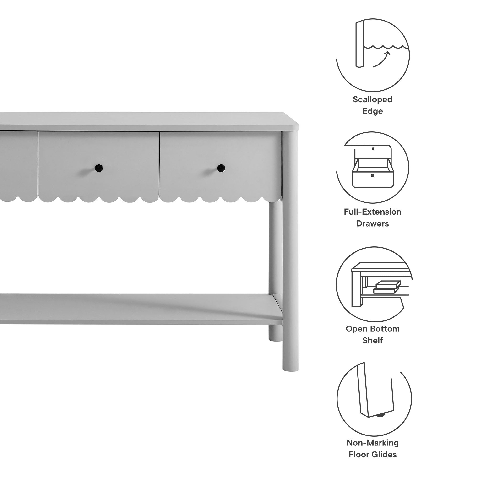 Emmeline 3-Drawer Scalloped Console Table view 3