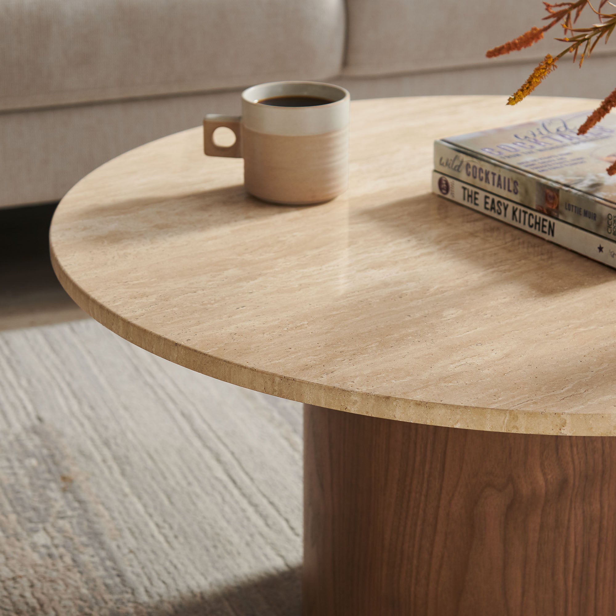 Kioni Round Travertine Coffee Table view 6