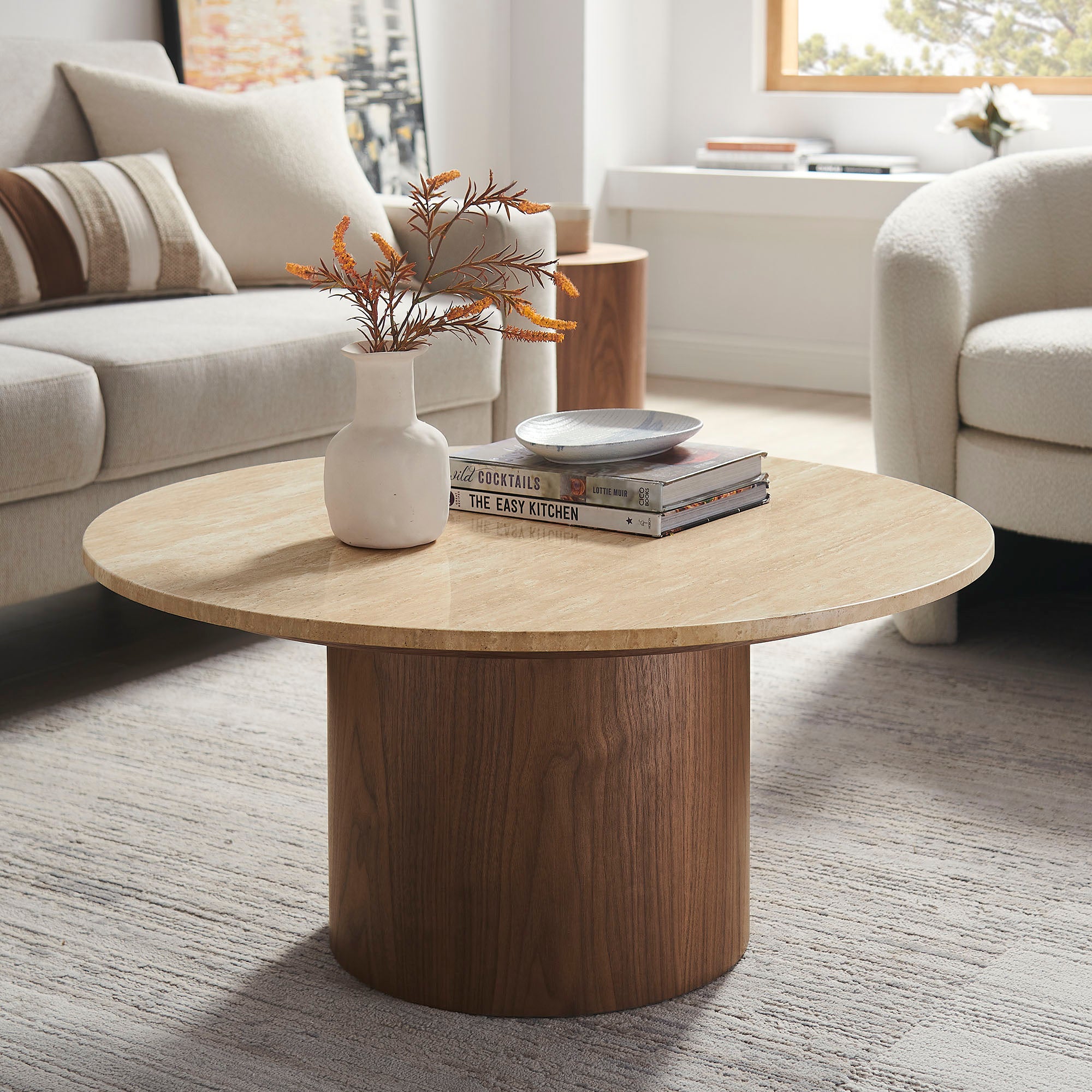 Kioni Round Travertine Coffee Table view 2