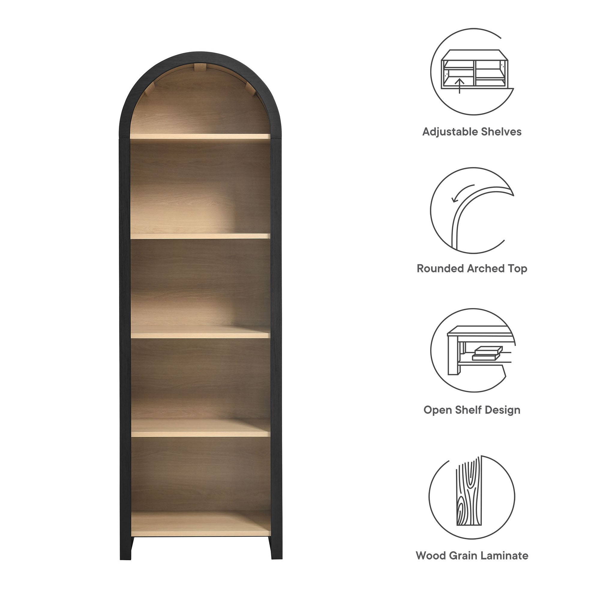 Evie Arched Narrow Bookcase Display Cabinet view 3