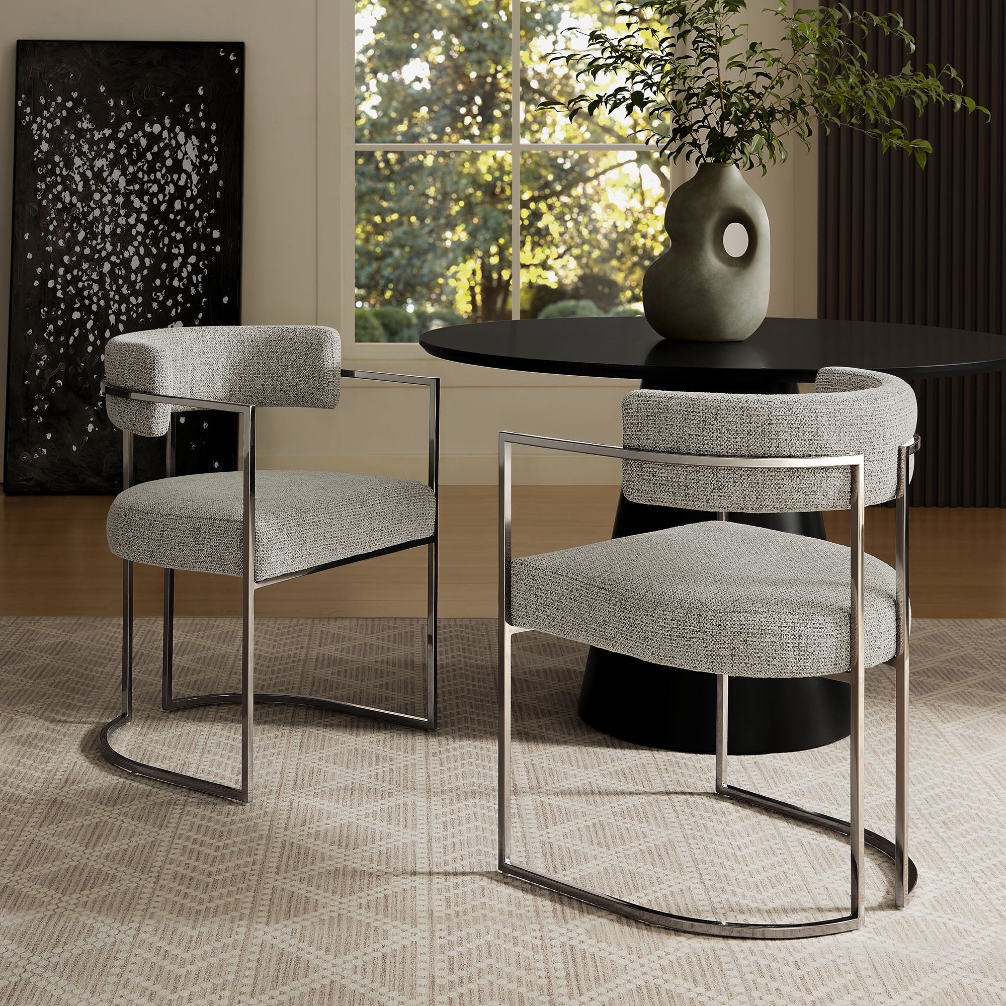 Huron Curved Back Fabric and Metal Dining Accent Chair view 2