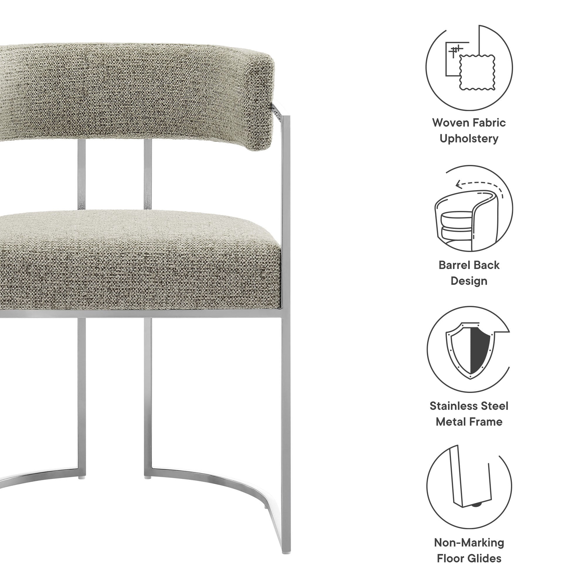 Huron Curved Back Fabric and Metal Dining Accent Chair view 4