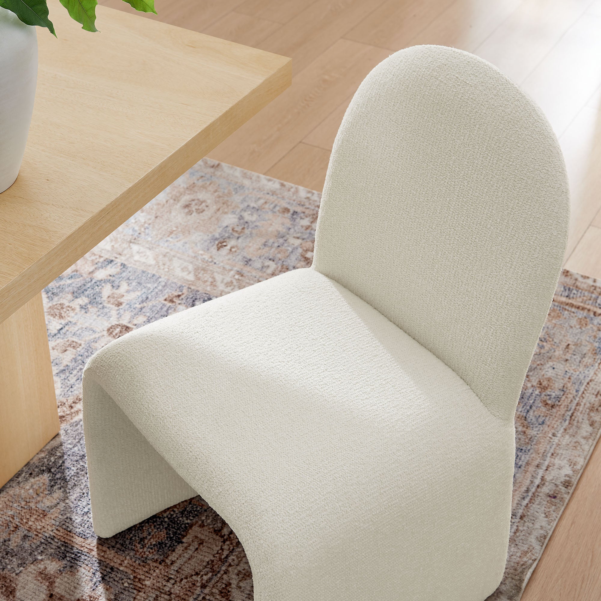 Junia Boucle Upholstered Arch Armless Dining Chair view 6