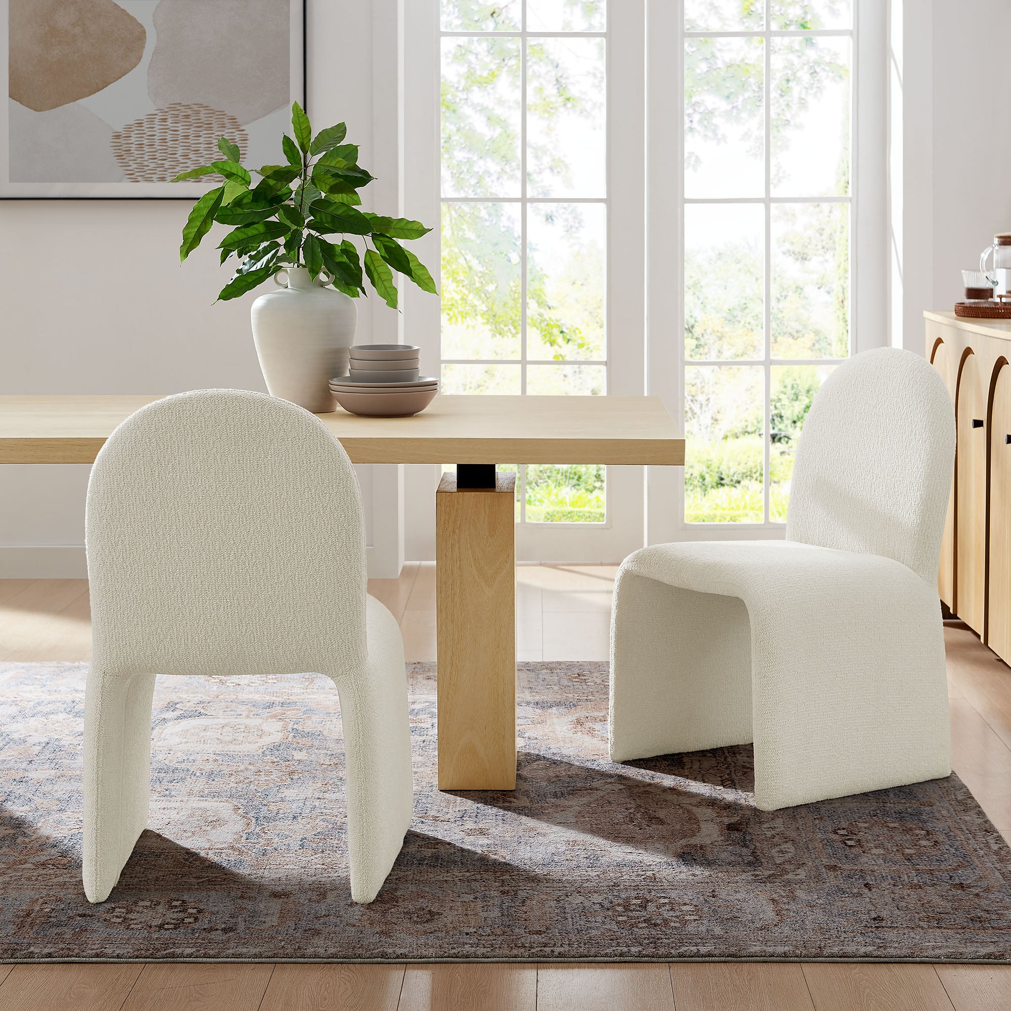 Junia Boucle Upholstered Arch Armless Dining Chair view 2