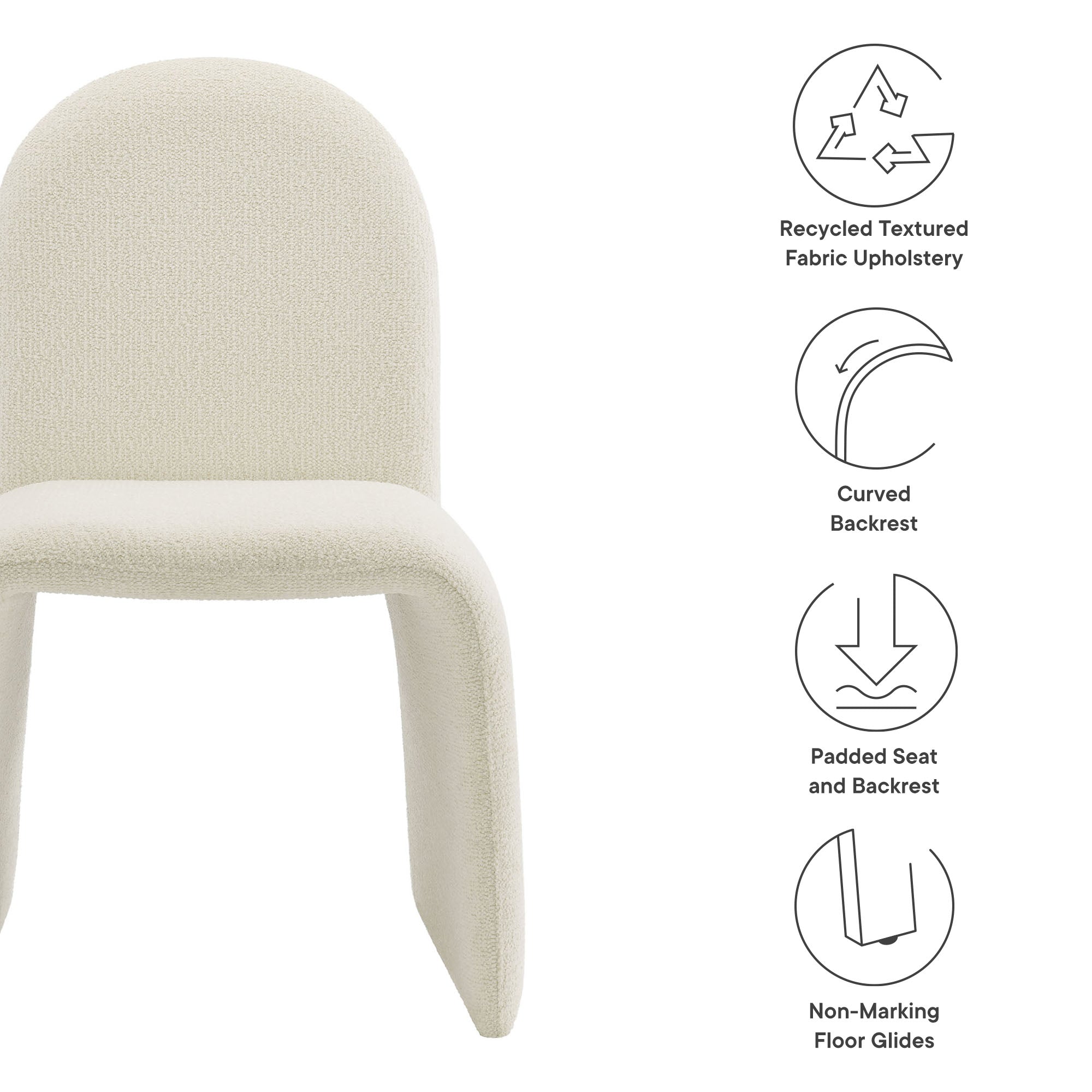 Junia Boucle Upholstered Arch Armless Dining Chair view 3