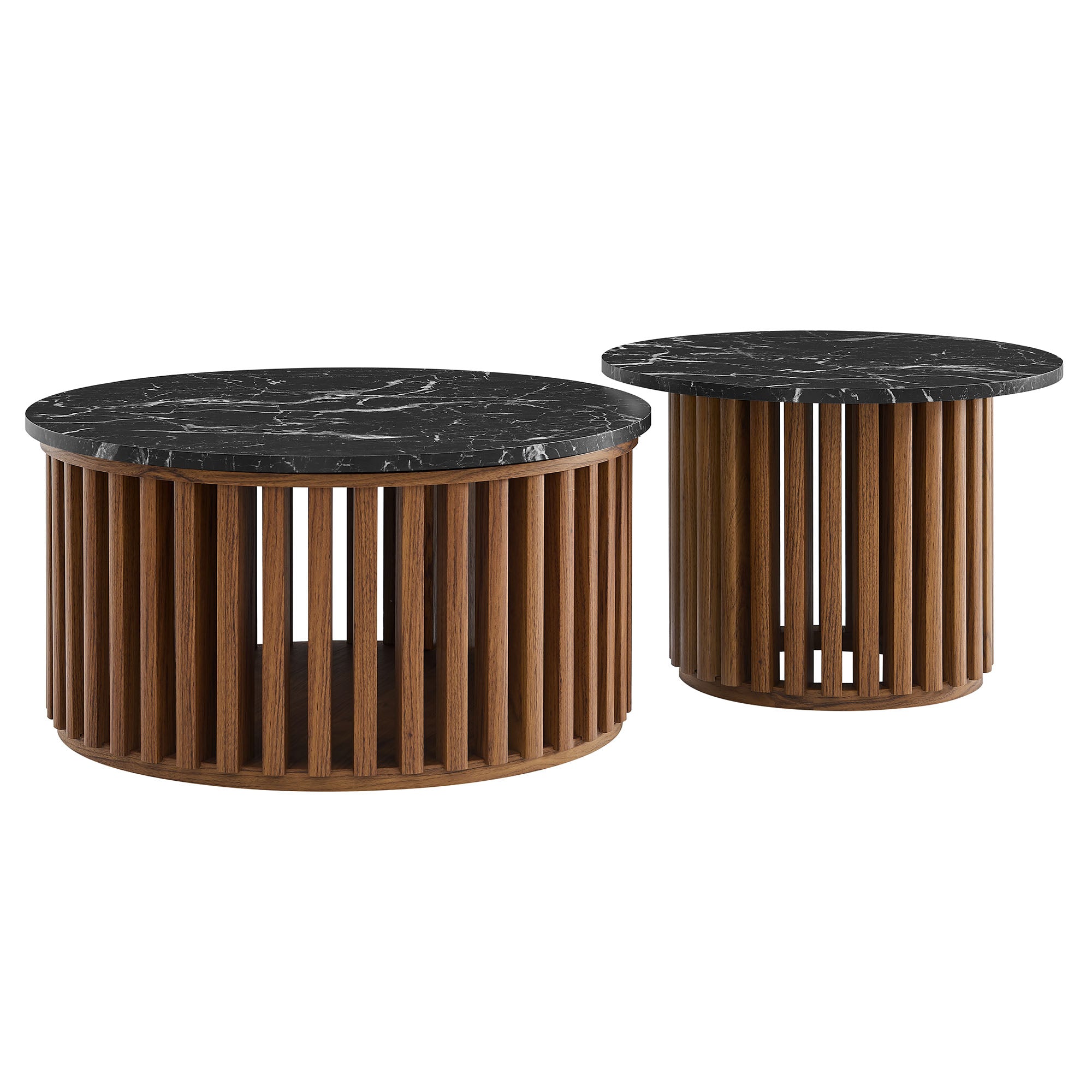 Fortitude Round Faux Marble Top Nesting Coffee Table Set view 1