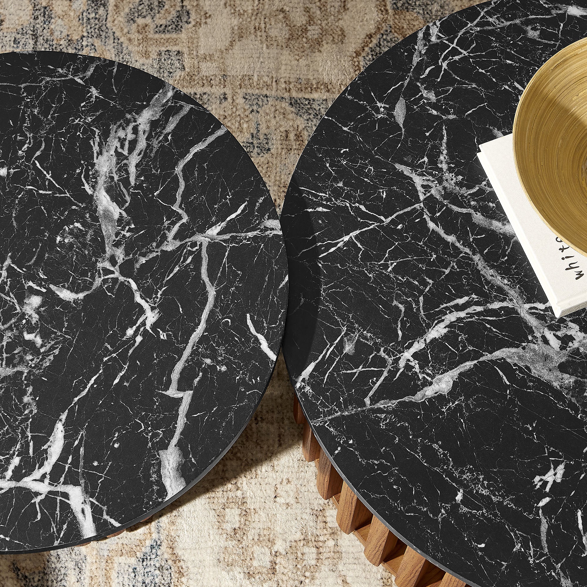 Fortitude Round Faux Marble Top Nesting Coffee Table Set view 6