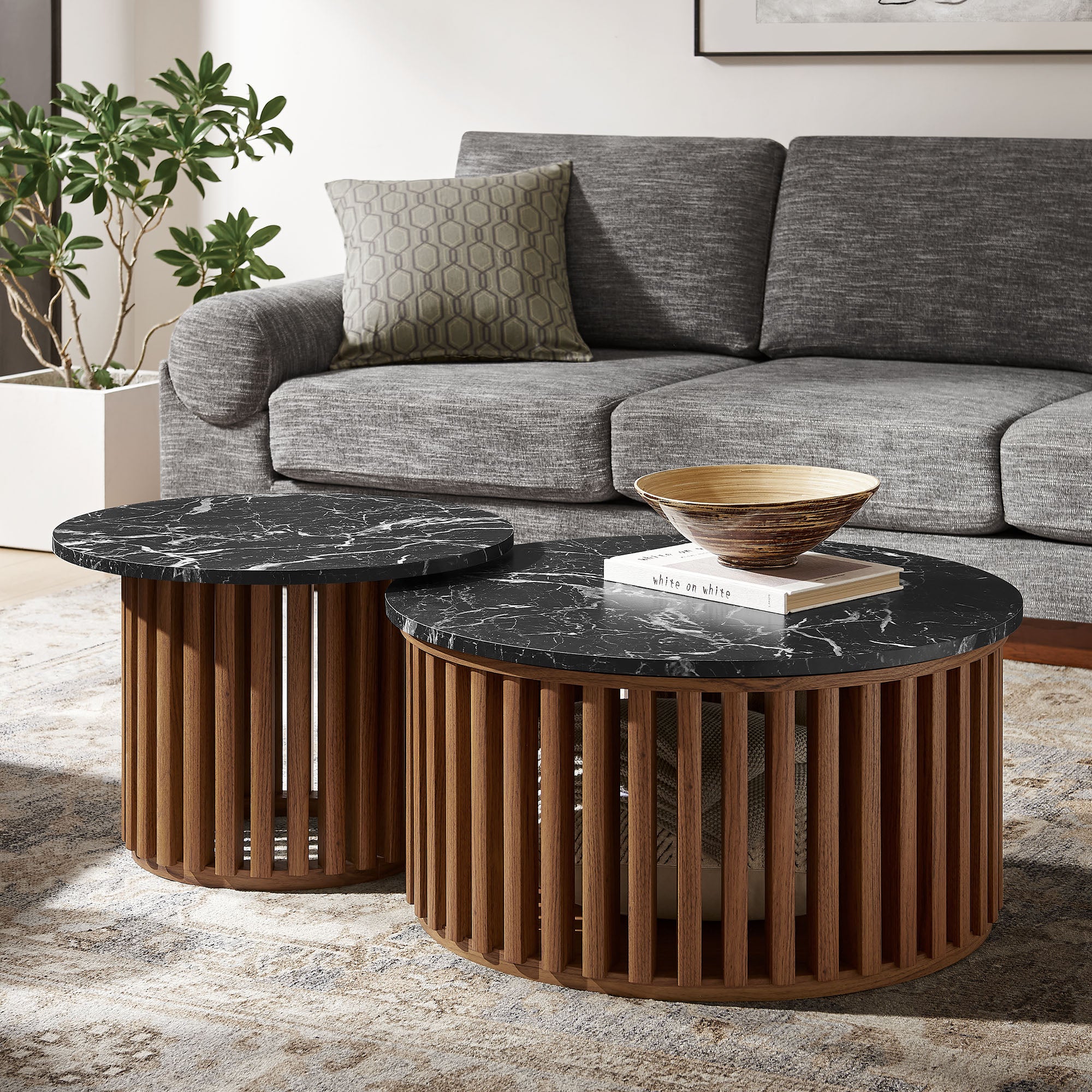 Fortitude Round Faux Marble Top Nesting Coffee Table Set view 5