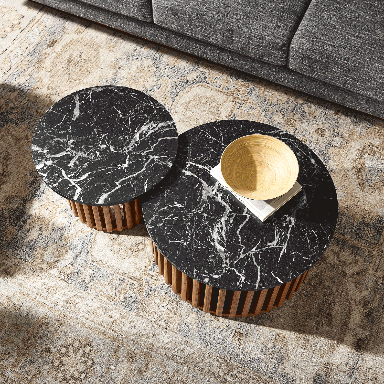 Fortitude Round Faux Marble Top Nesting Coffee Table Set view 8