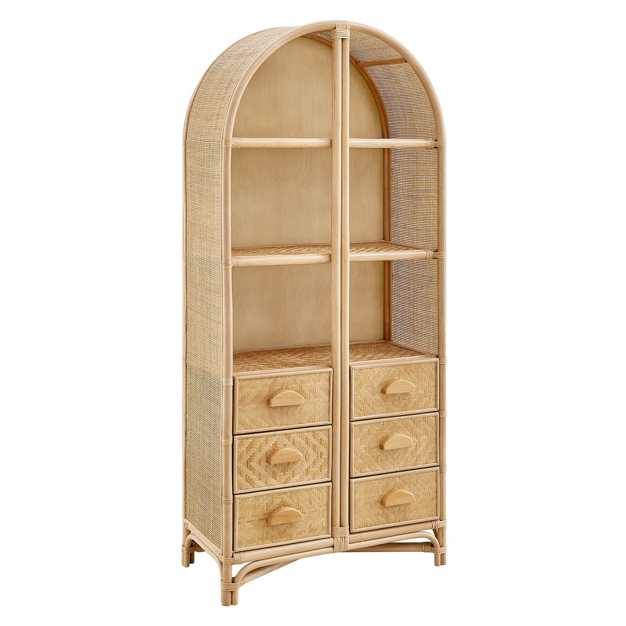 Jane 71 Inch Tall Arched Natural Rattan Bookshelf view 1