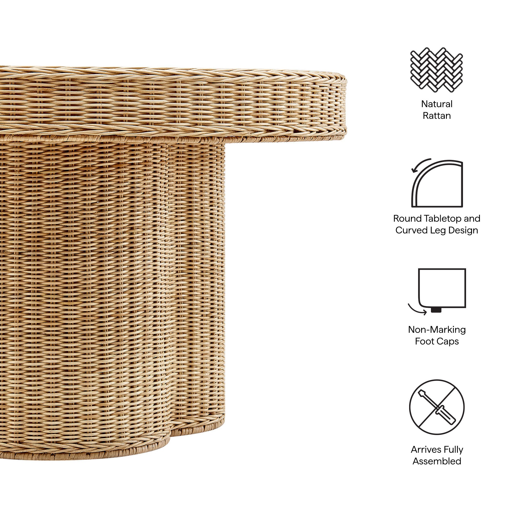 Ainsley 32 Inch Round Natural Rattan Coffee Table view 3