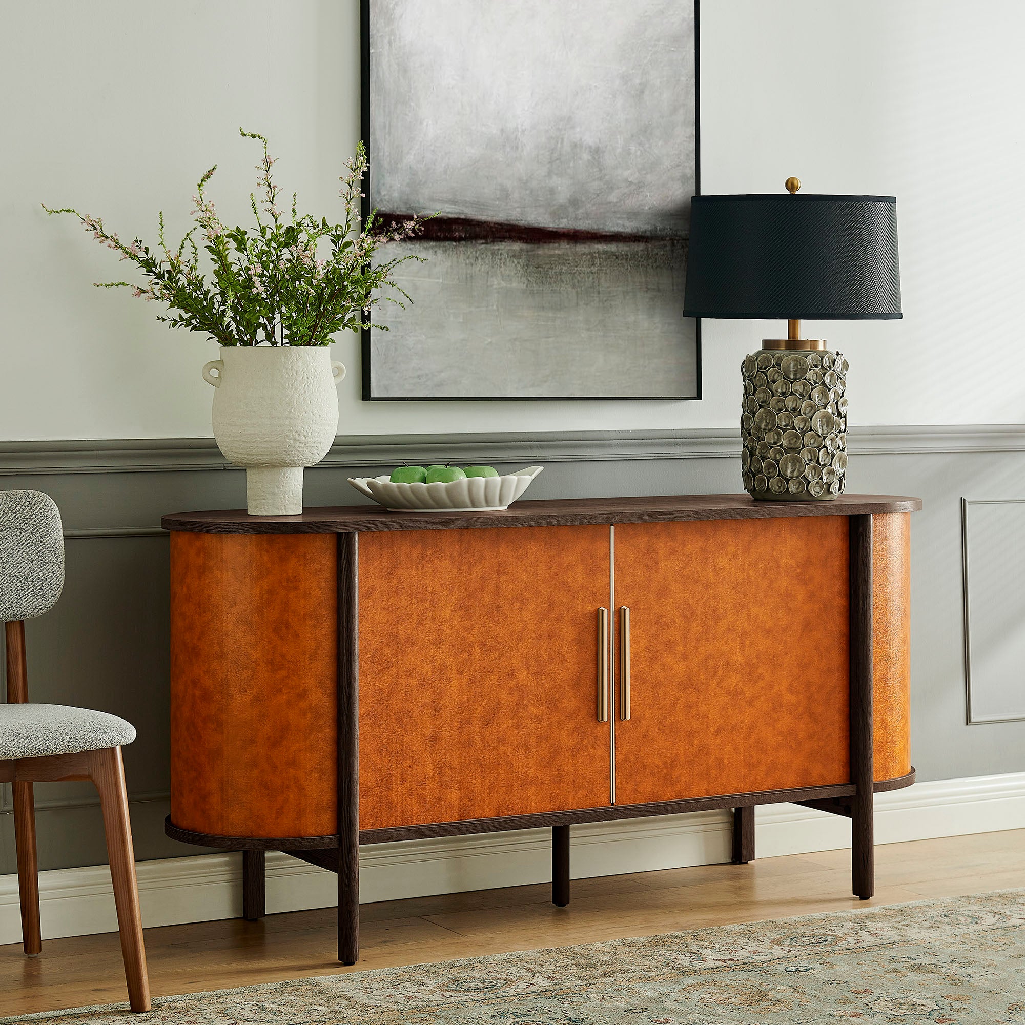 Coralie Curved Vegan Leather Oval Sideboard view 5