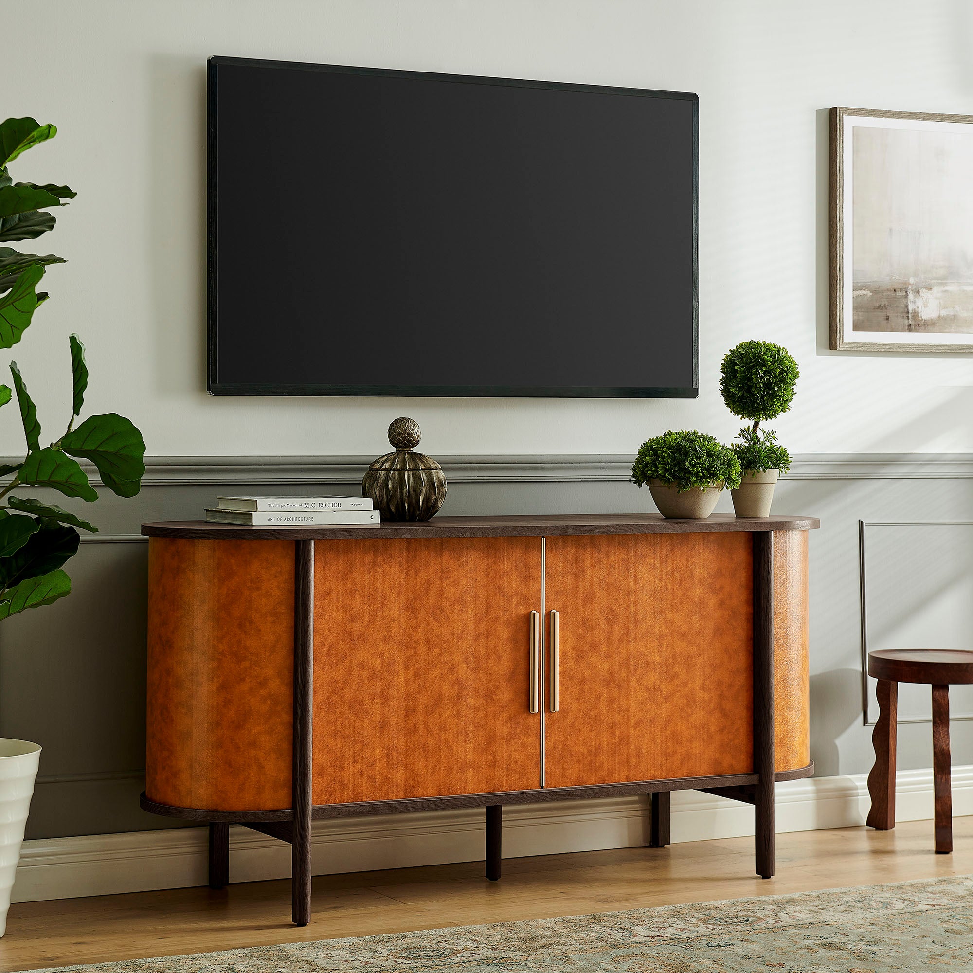 Coralie Curved Vegan Leather Oval Sideboard view 2