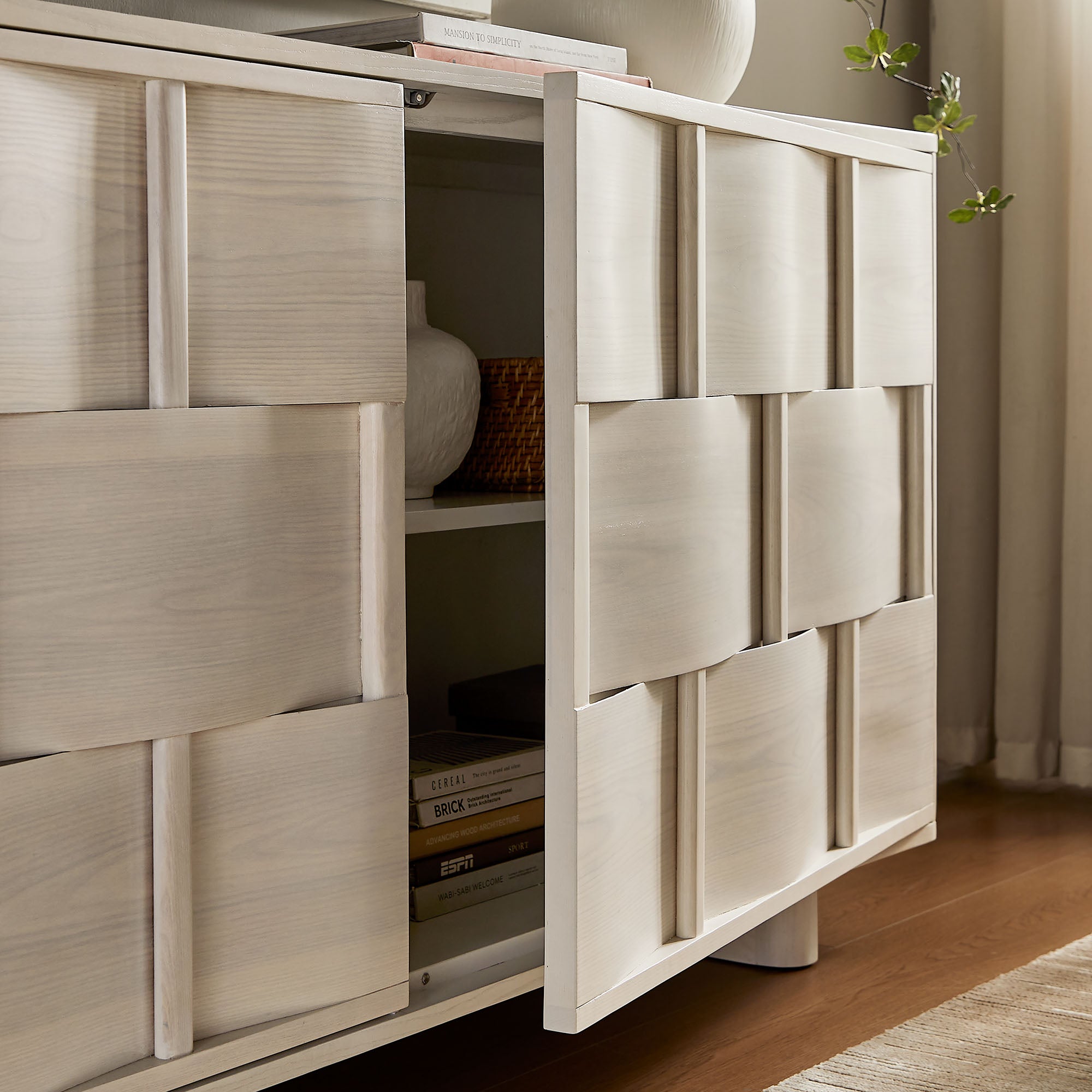 Foundry 71″ Woven Design Buffet Storage Cabinet view 6